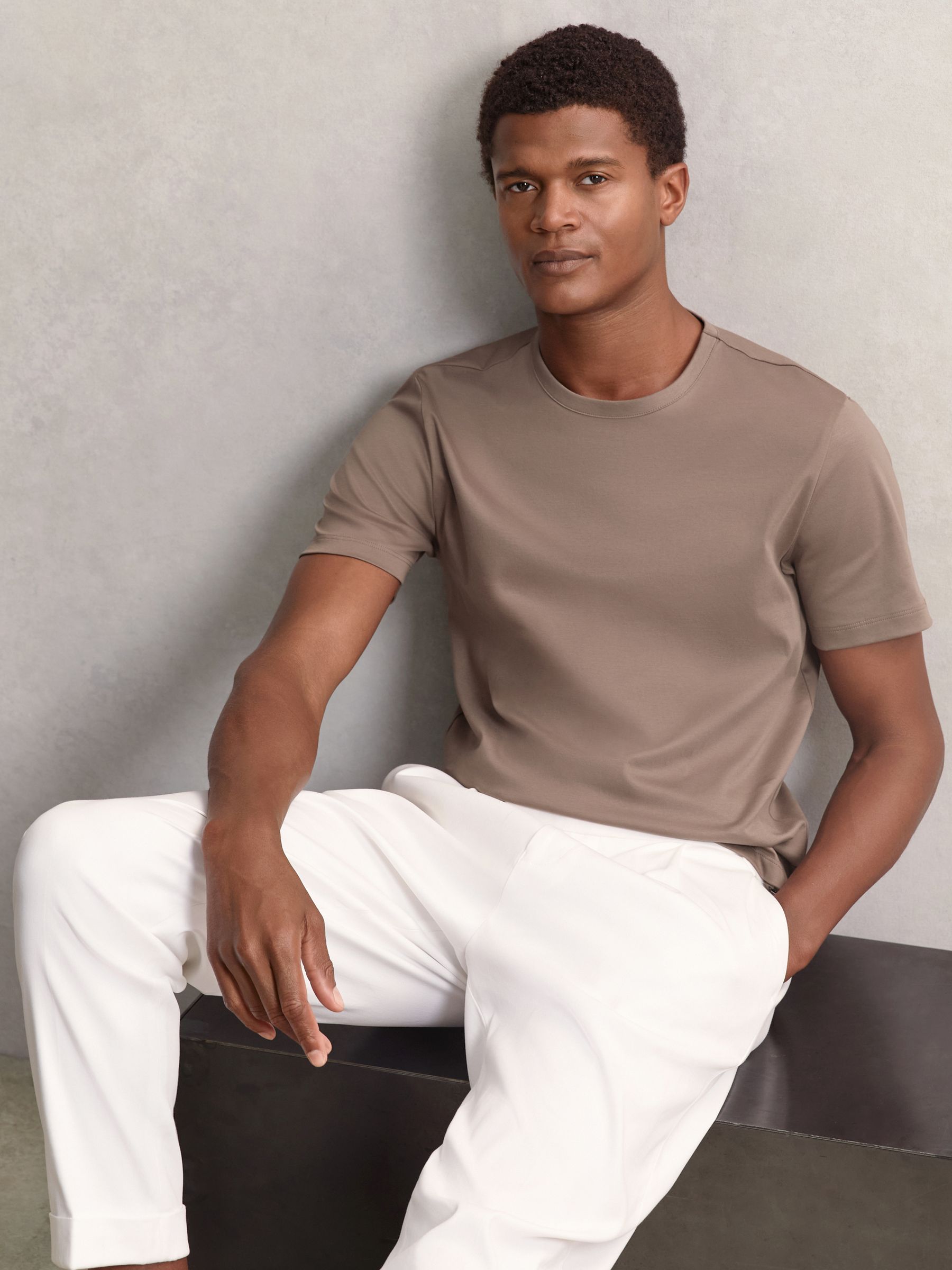 Airwater-Cotton Crew-Neck T-Shirt in Taupe Brown