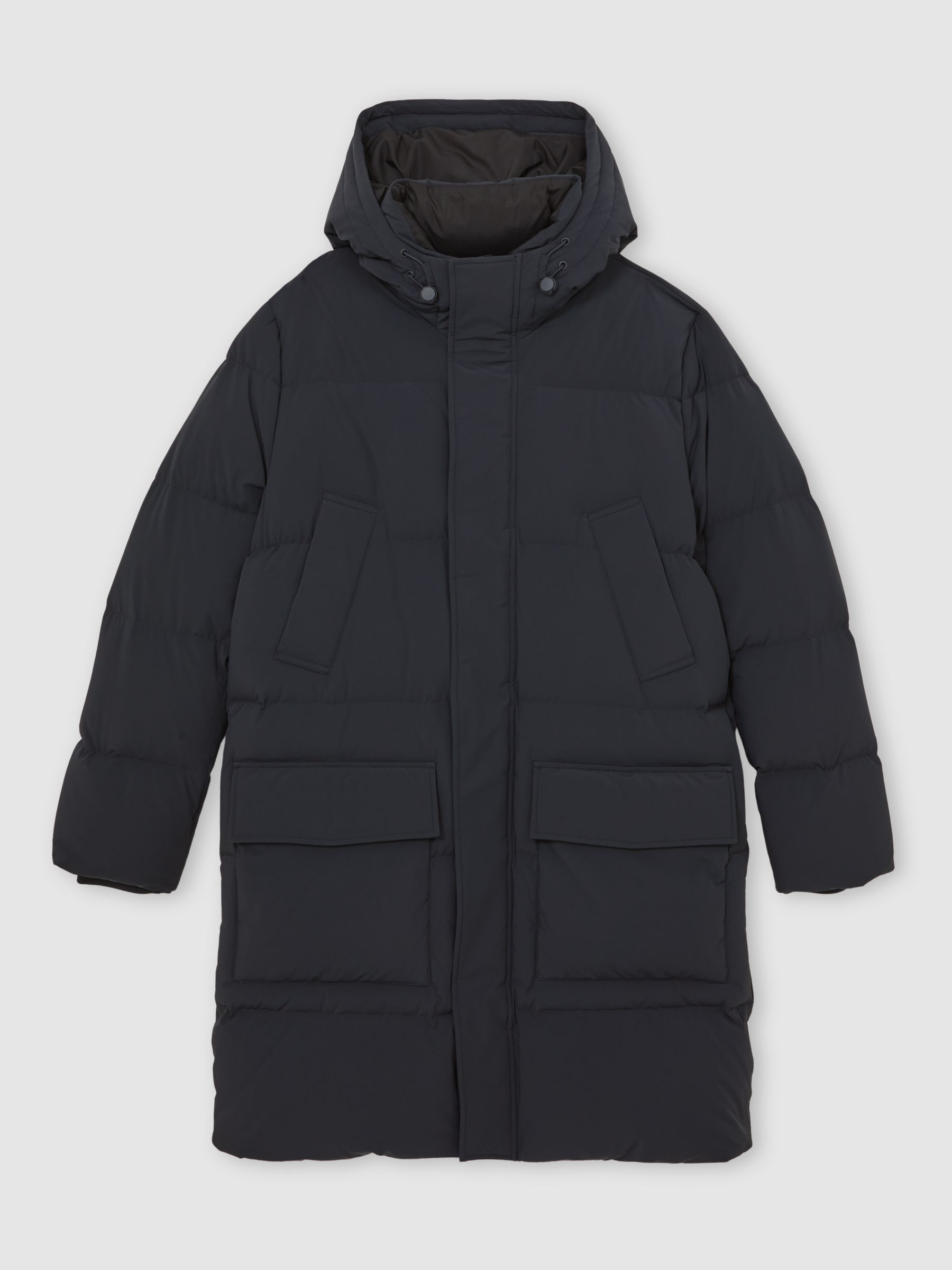 Longline Quilted Puffer Jacket in Navy