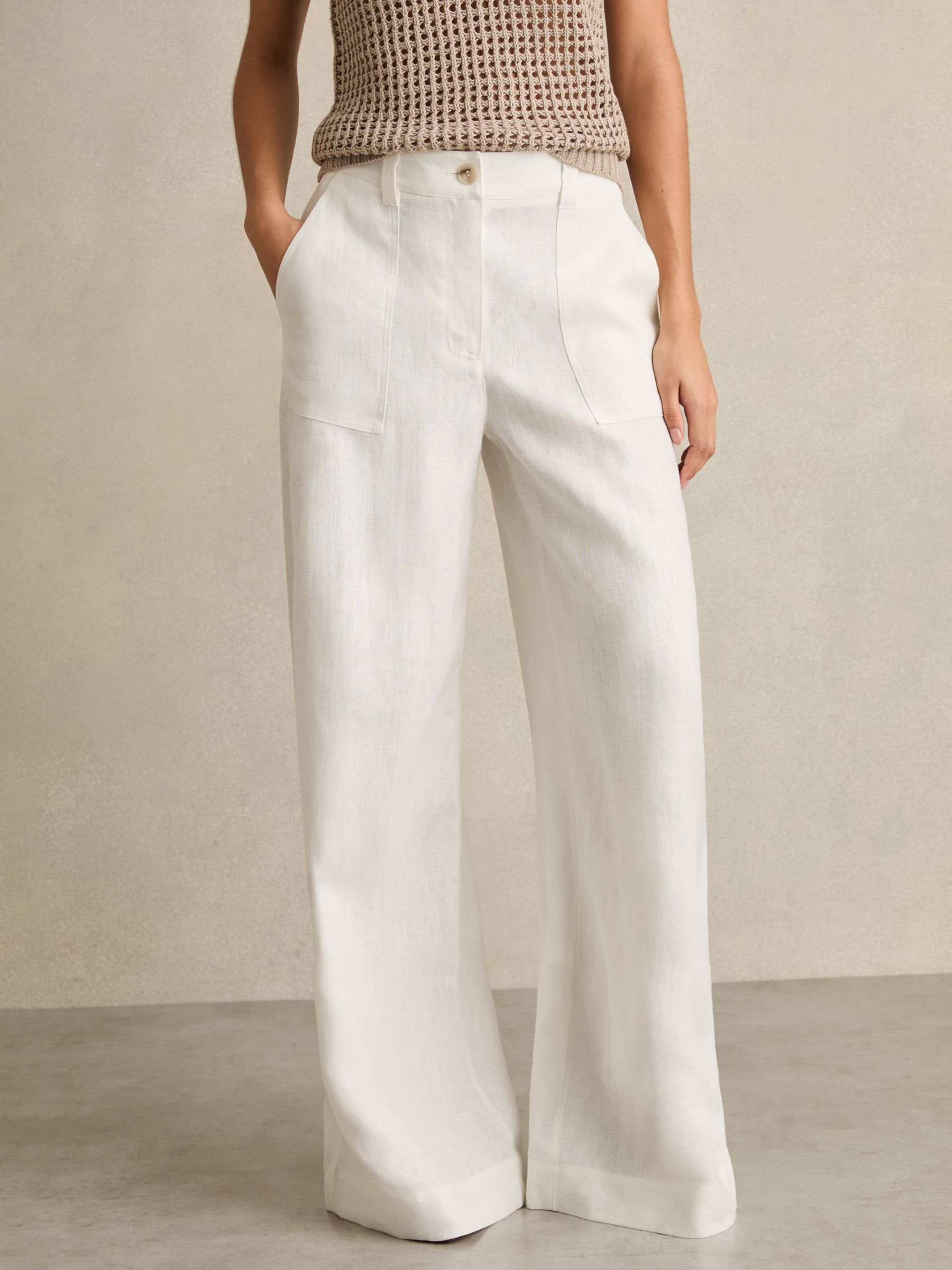 Petite Linen Wide-Leg Trousers in White