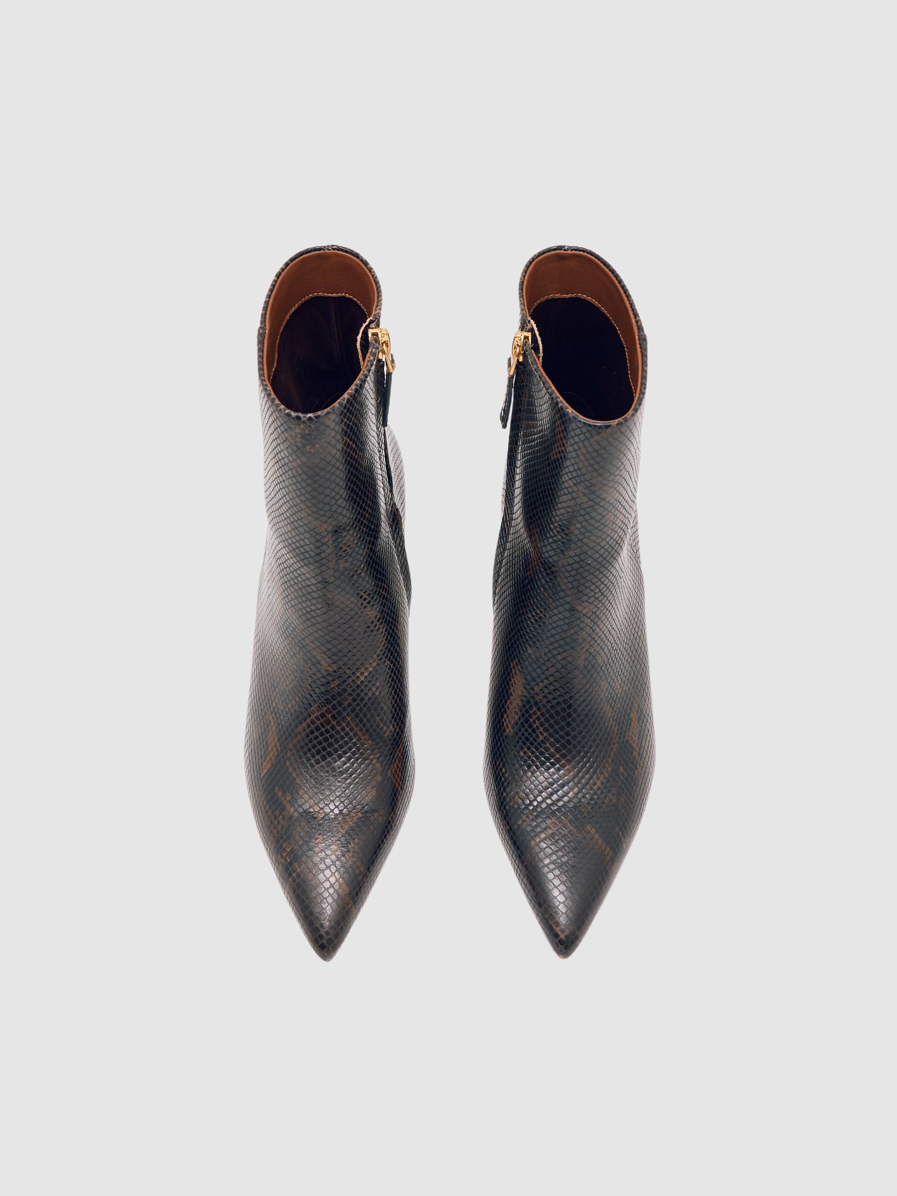 High Heeled Leather Ankle Boots in Snake