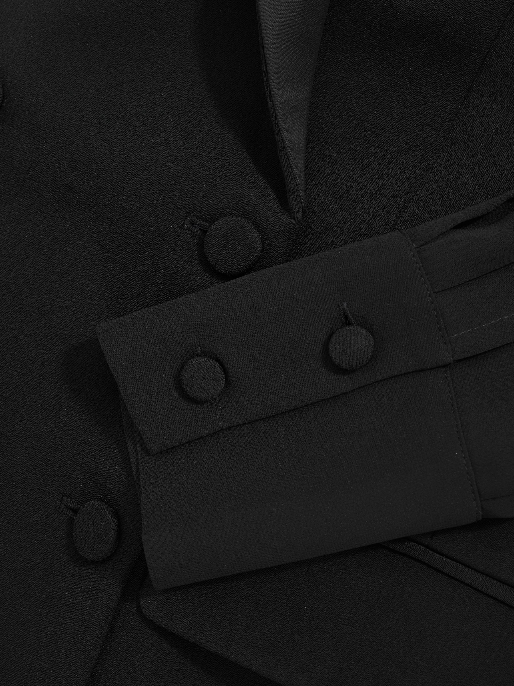 Sheer-Sleeve Tuxedo Mini Dress in Black