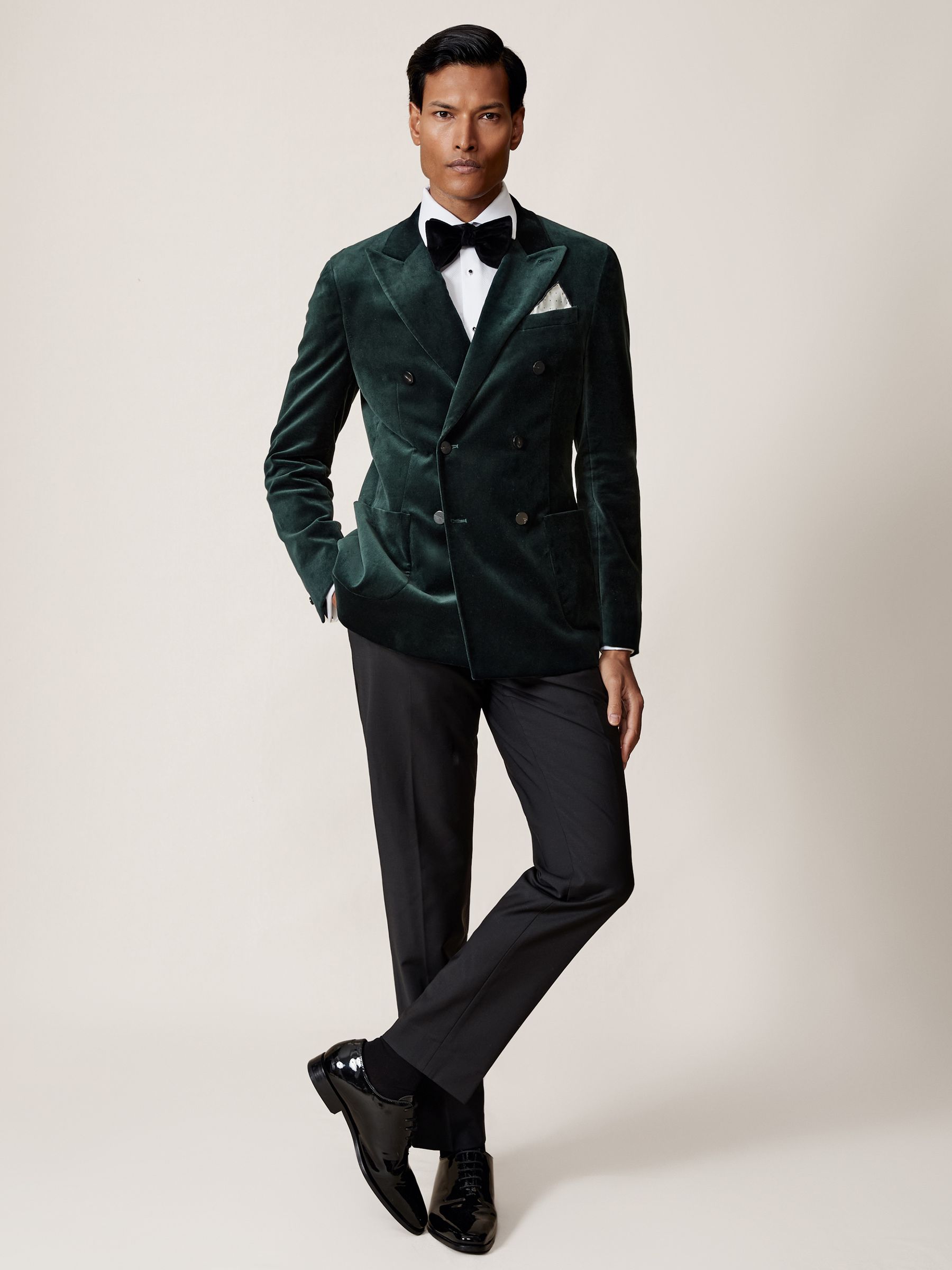 Double-Breasted Velvet Blazer Slim-Fit in Emerald Green