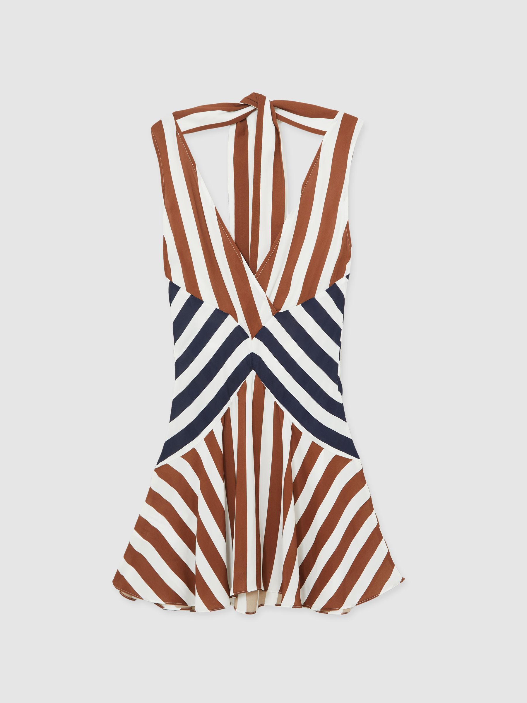 Stripe-Print Sleeveless Mini Dress in Brown/Navy