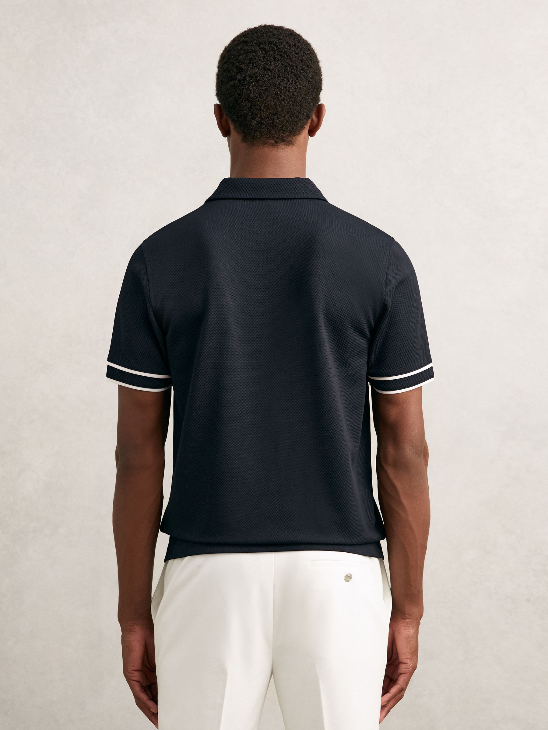 Textured Half-Zip Tipped Polo Shirt in Navy