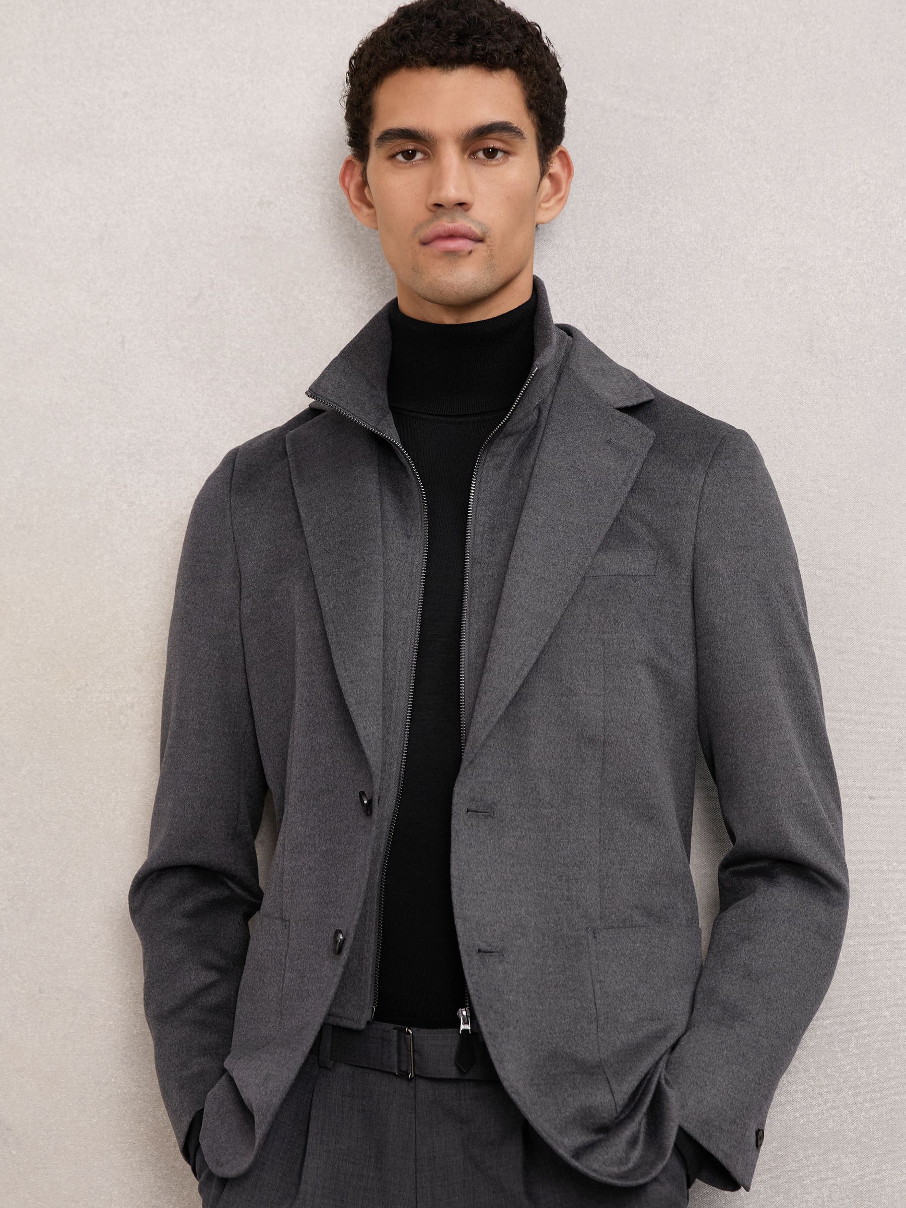 Single-Breasted Blazer With Gilet Insert Tailored-Fit in Charcoal
