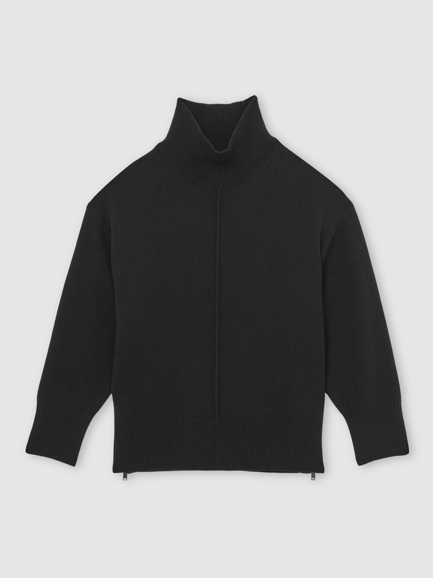 Wool Zip-Detail Funnel-Neck Jumper in Black