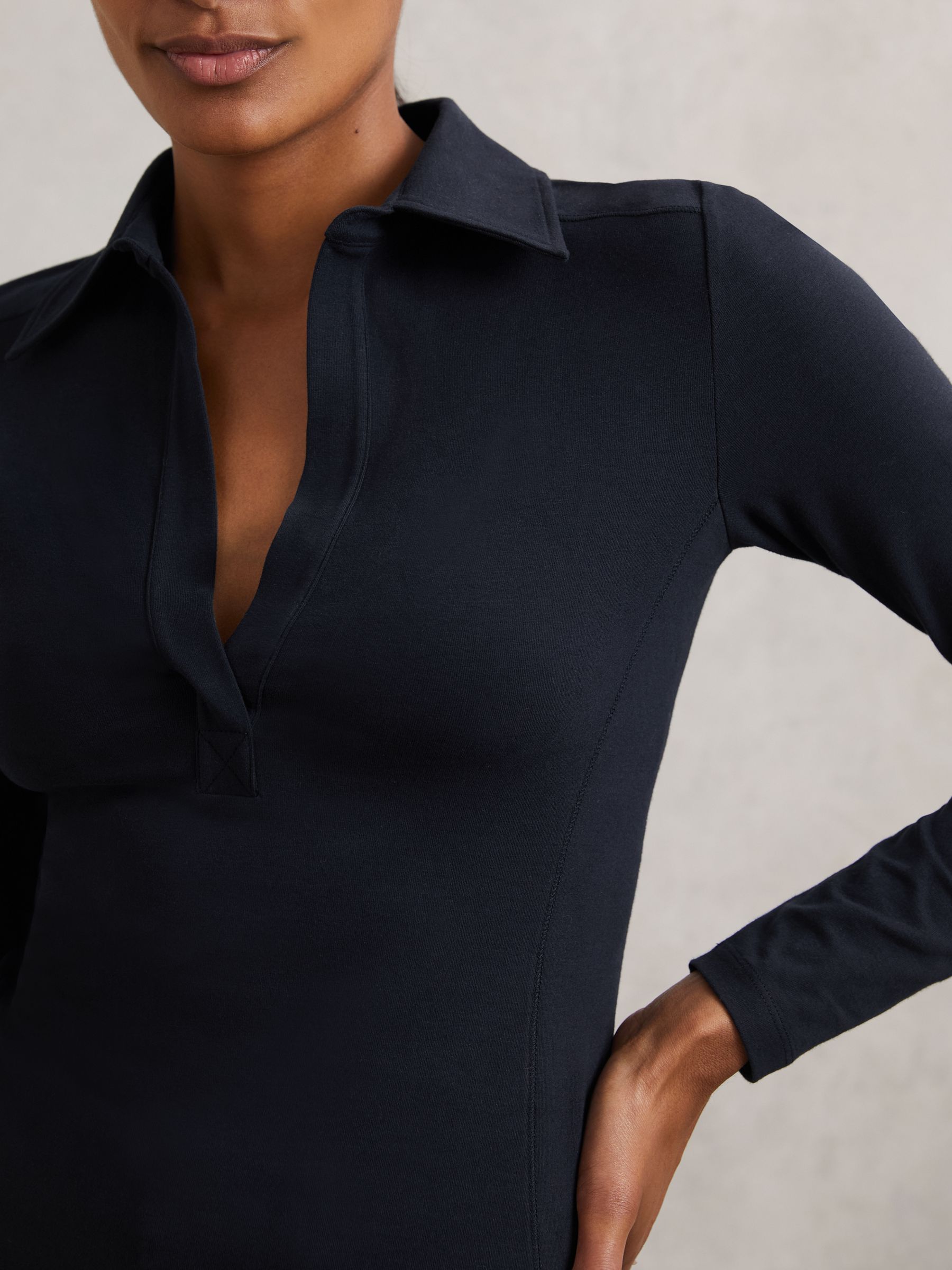 Stretch-Cotton Open-Collar Shirt in Navy
