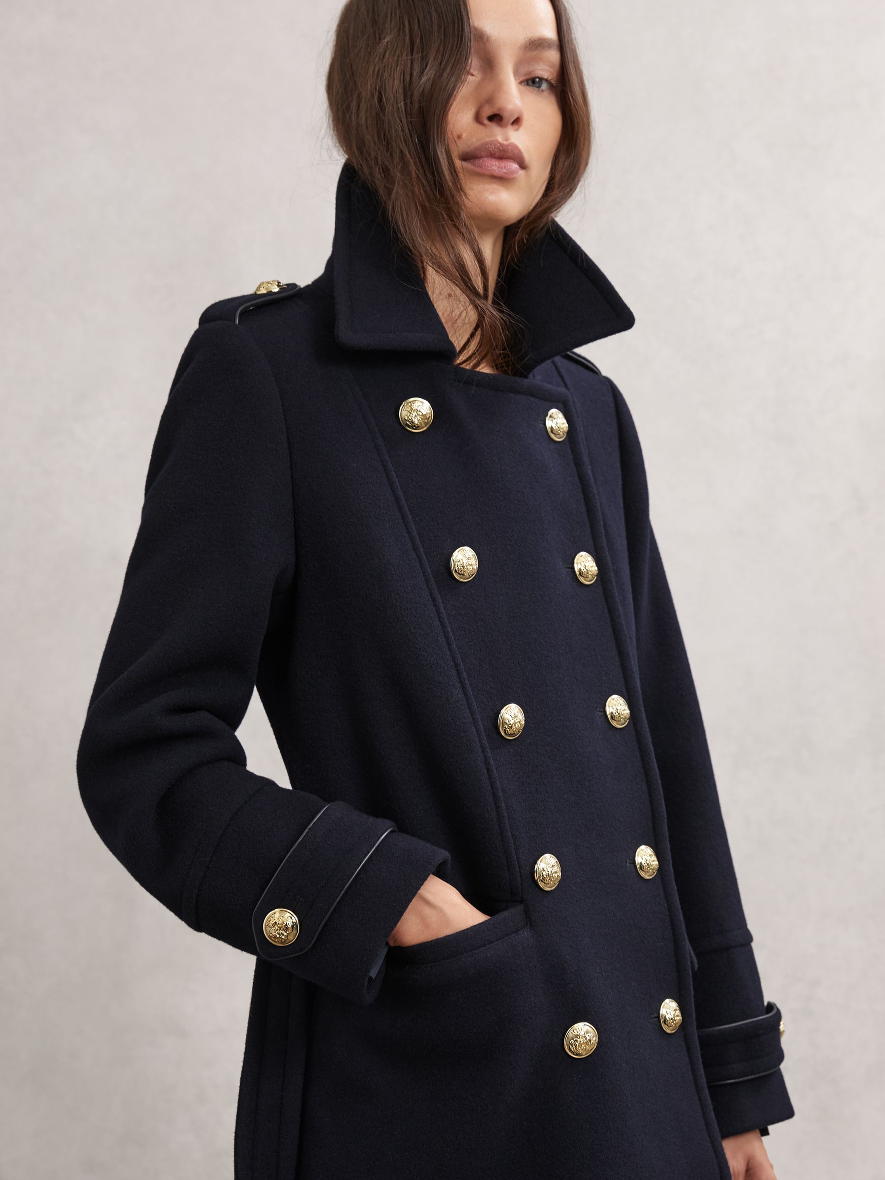 Petite Wool-Blend Double-Breasted Coat in Navy