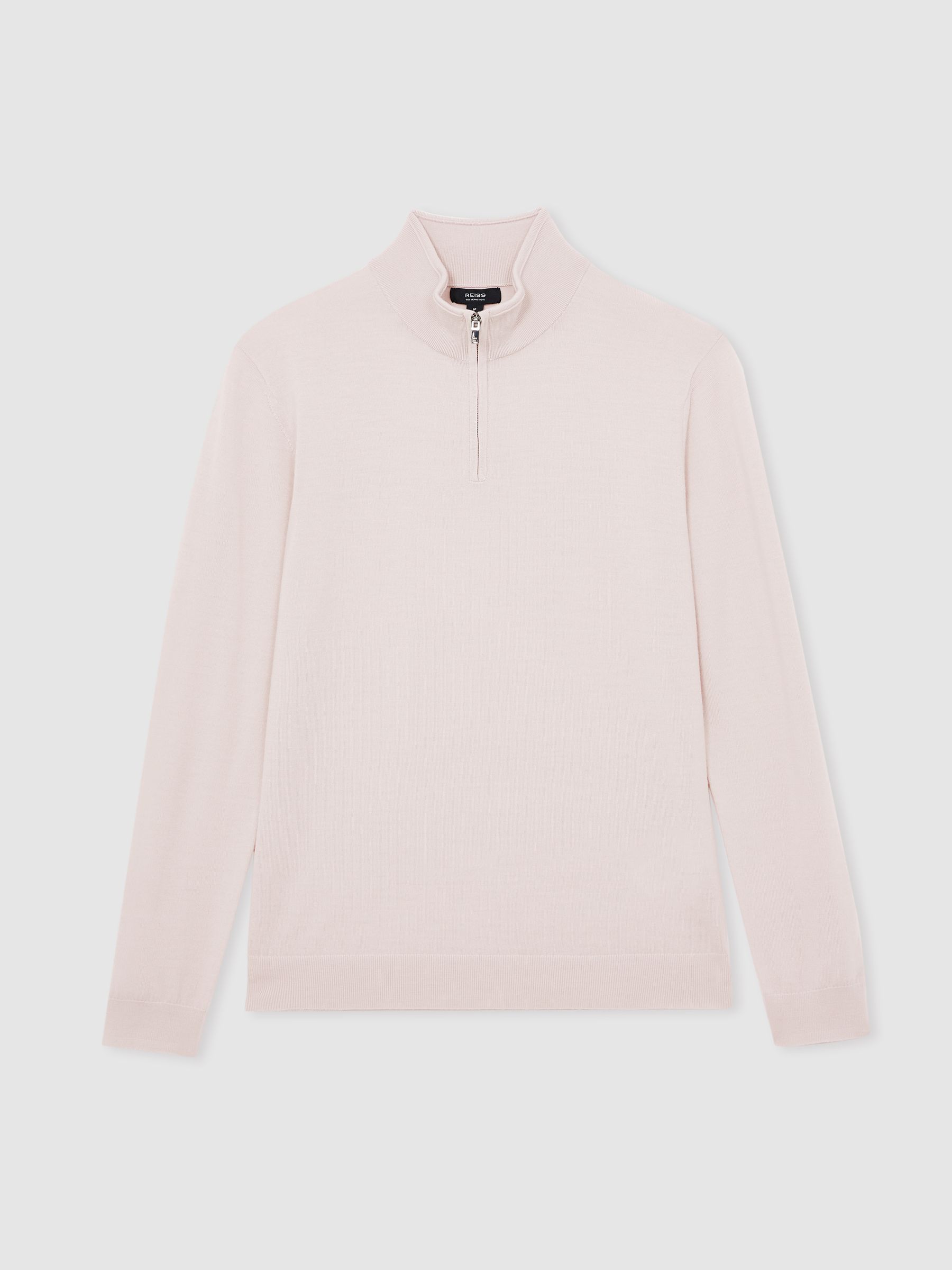 Merino Wool Half-Zip Funnel Neck Jumper in Beige