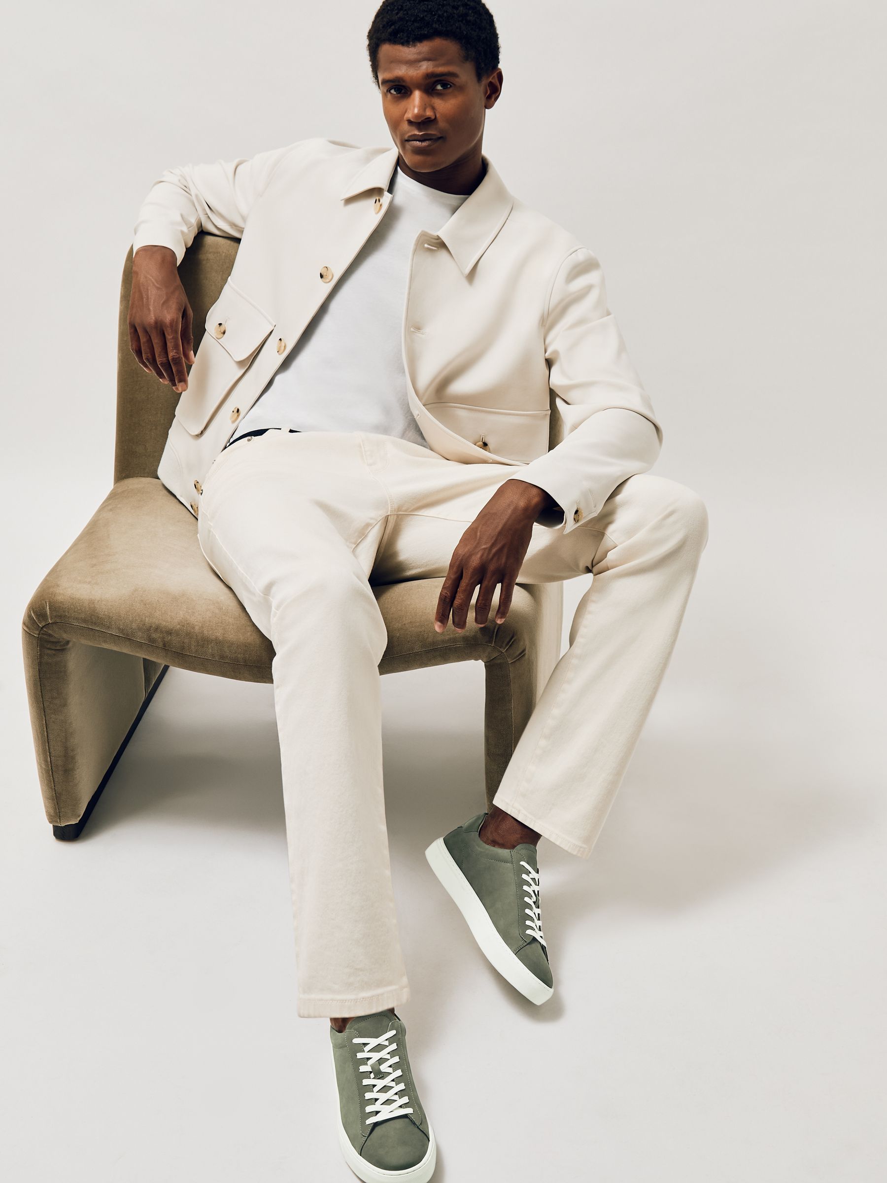 Nubuck Leather Low-Top Trainers in Thyme Green