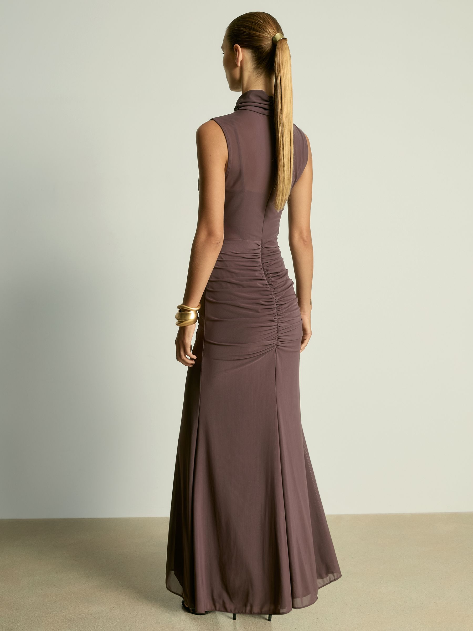 Ruched Sleeveless Maxi Dress in Taupe