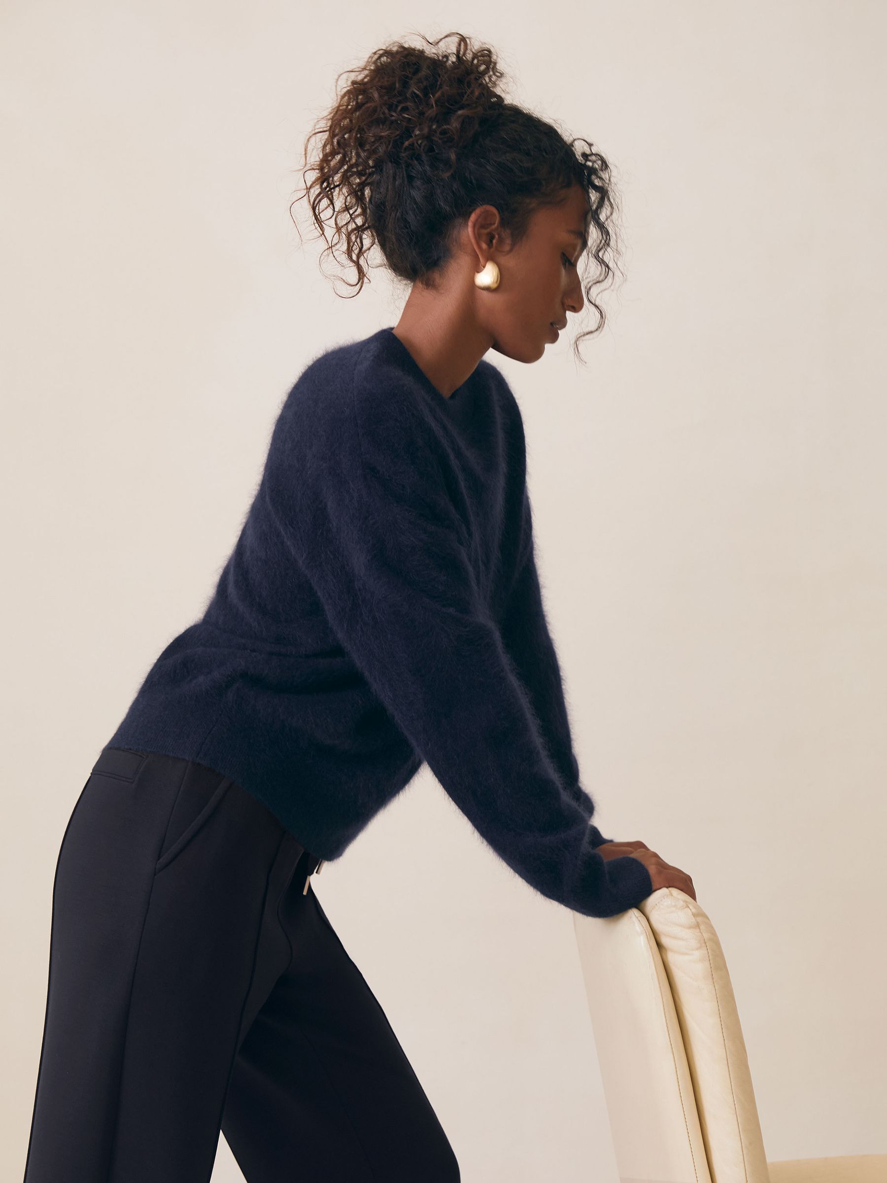 Modal-Blend Interlock Wide-Leg Joggers in Navy