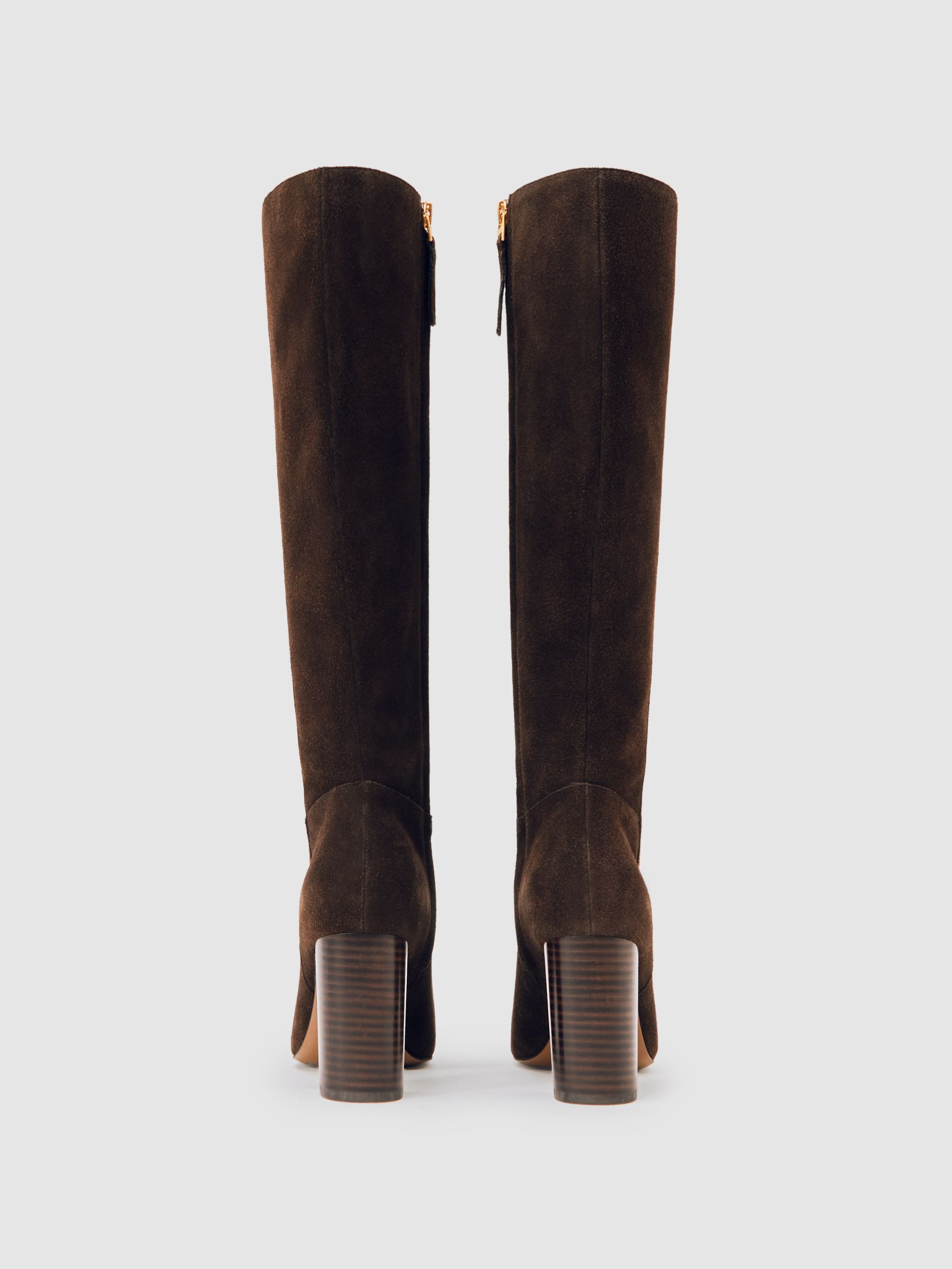 Block-Heel Knee-High Boots in Chocolate
