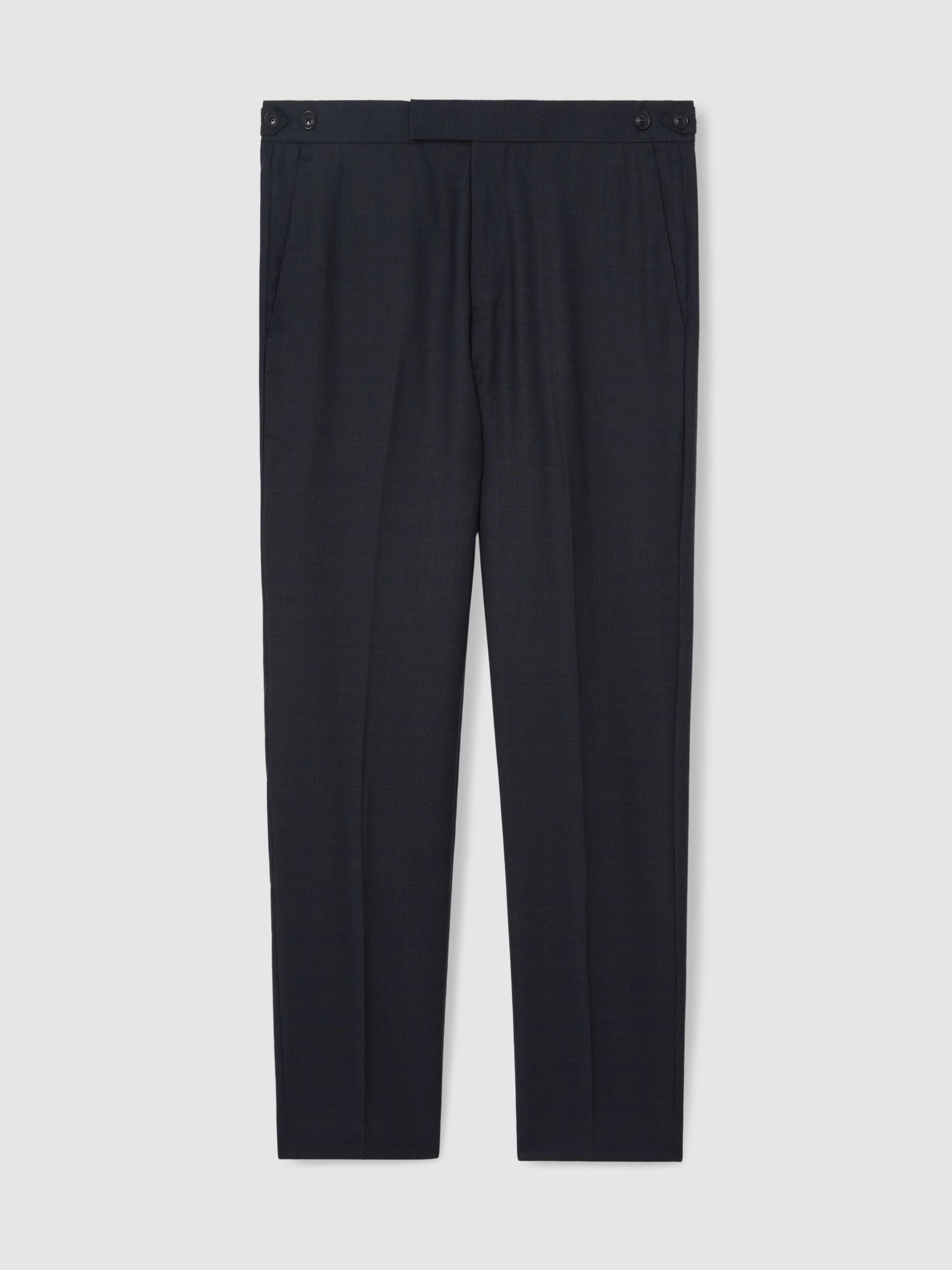 Wool Check Slim-Fit Suit Trousers in Navy