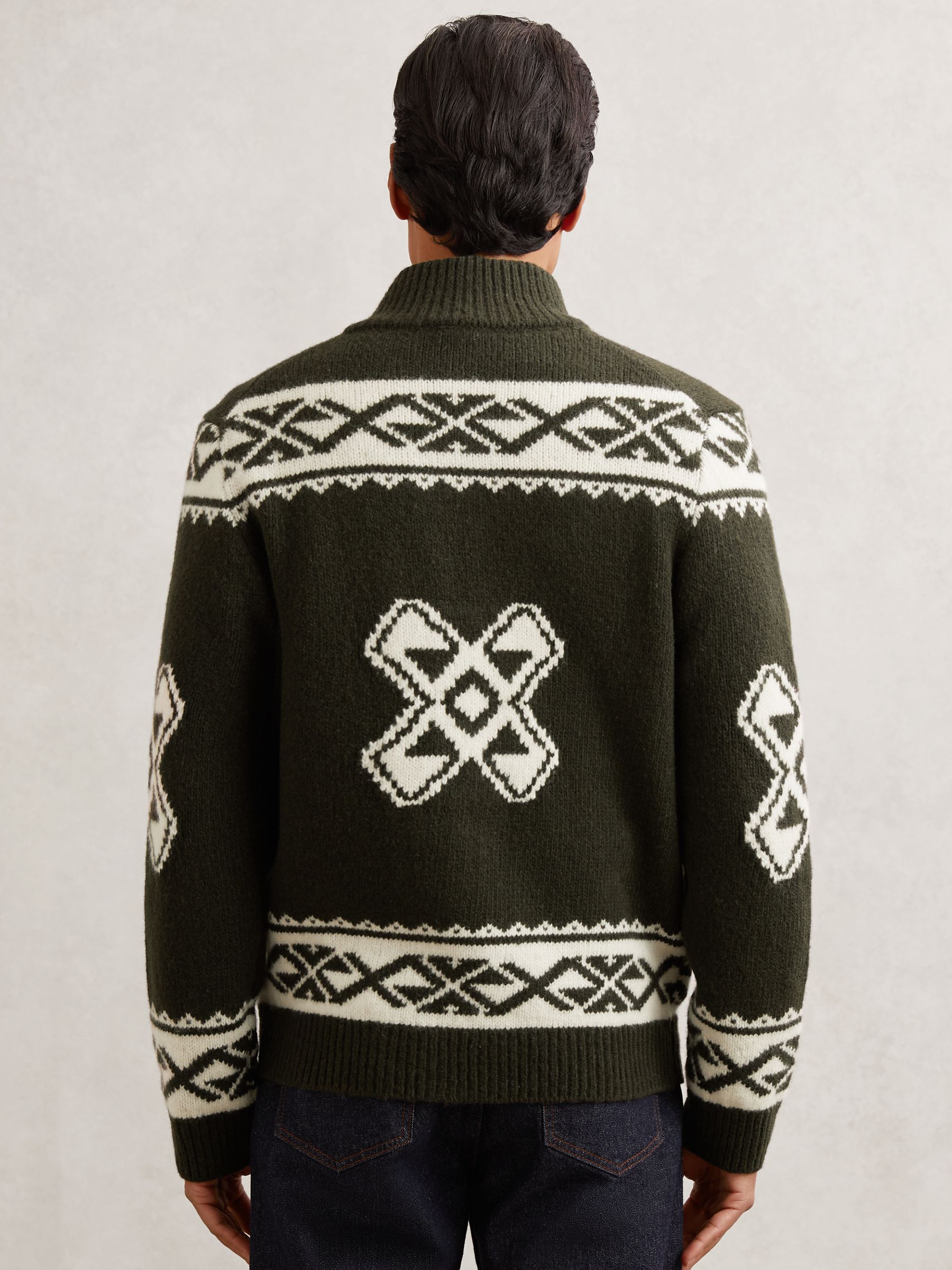 Wool-Blend Fair Isle Zip Jumper in Forest Green