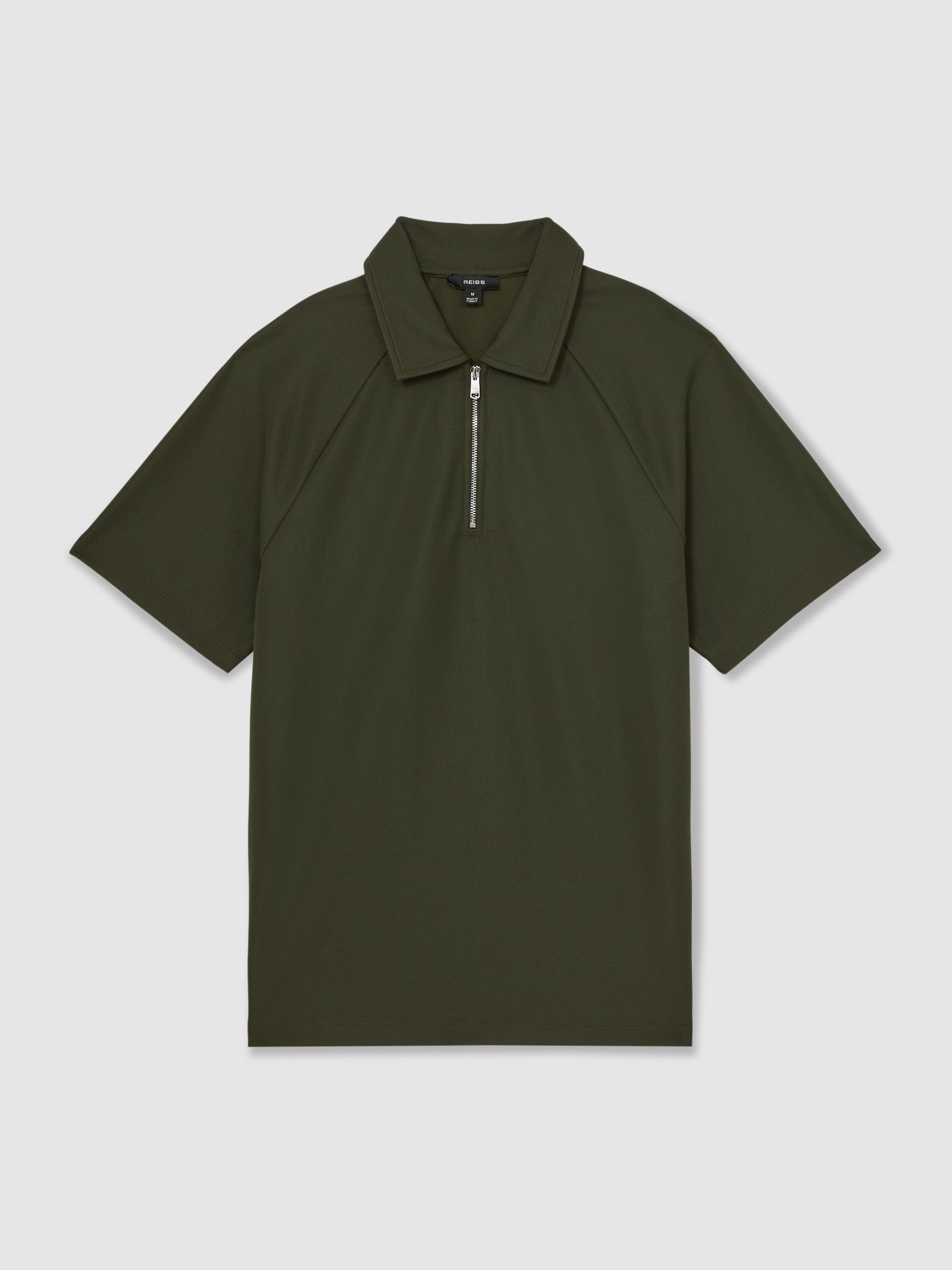 Textured Raglan Half-Zip Polo Shirt in Green