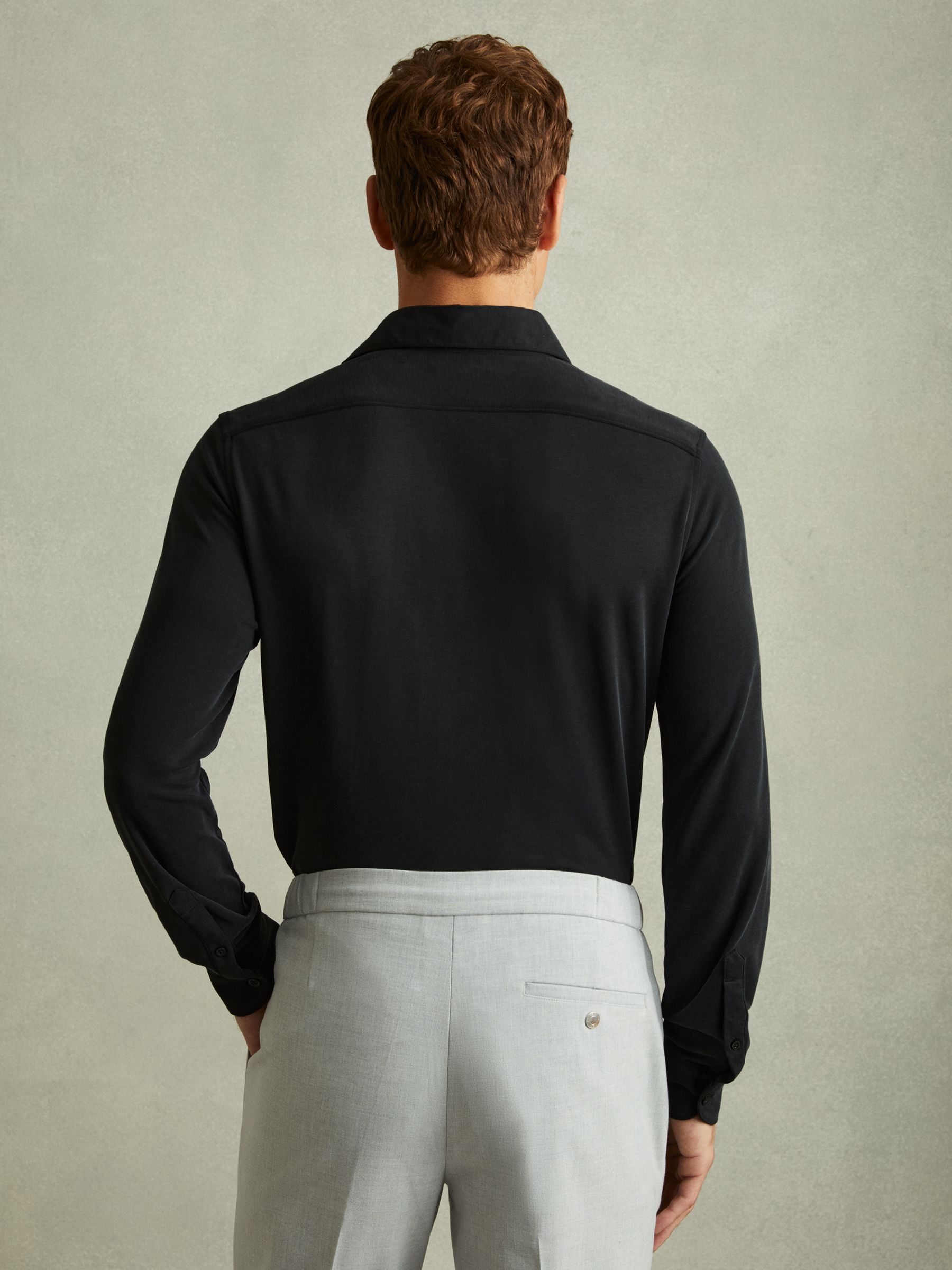 Modal Blend Cutaway Collar Shirt in Washed Black