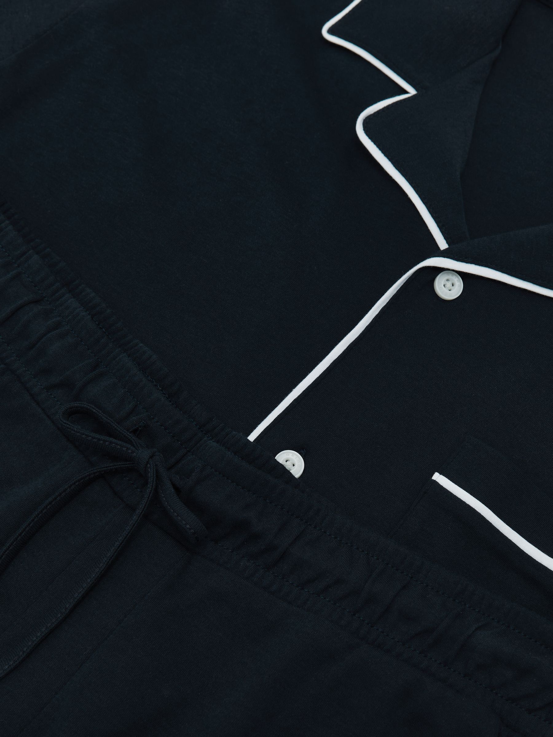 Cotton Piped Pyjamas Set in Navy