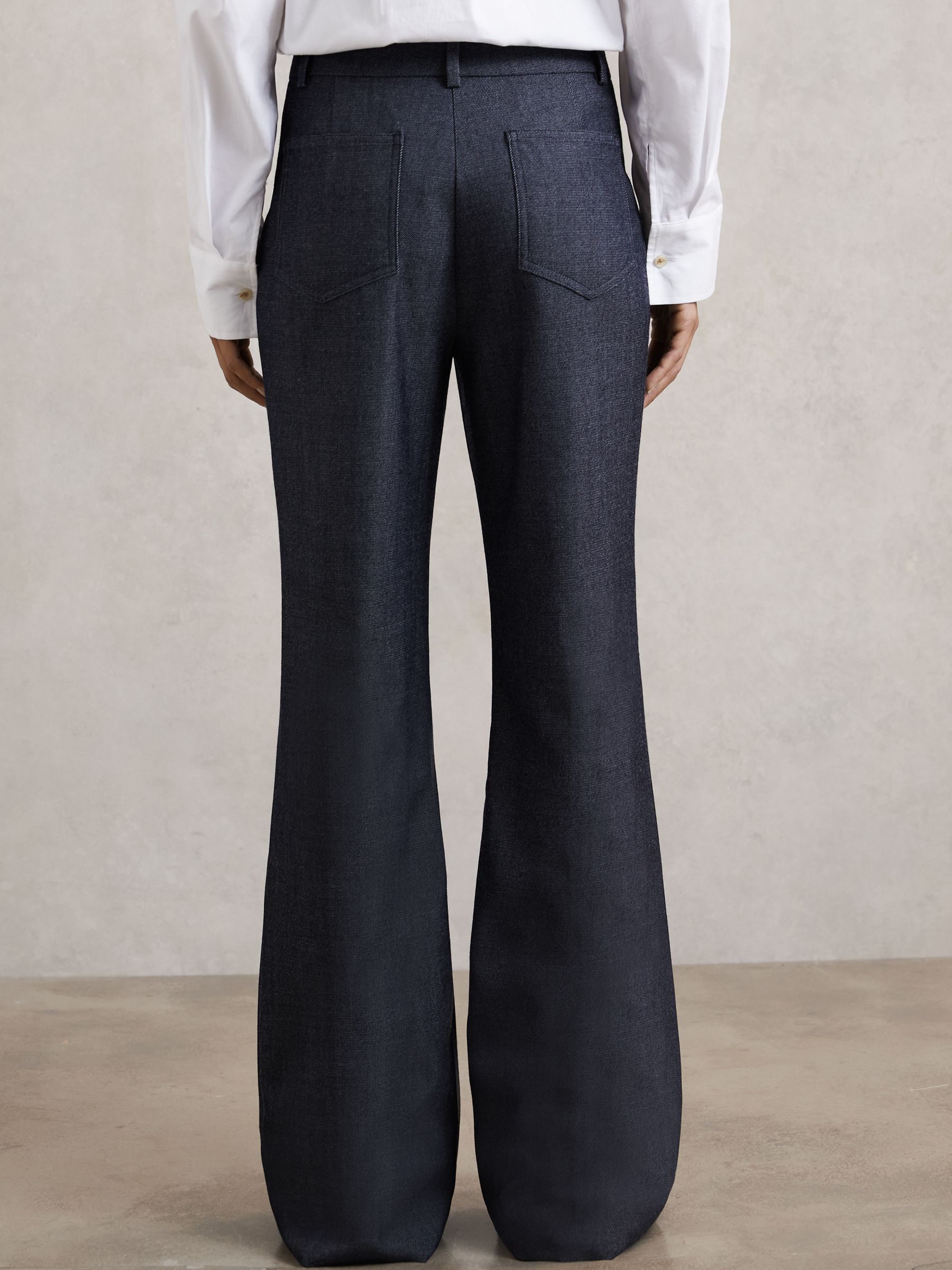 Flannel Patch-Pocket Flared Trousers with Wool in Blue