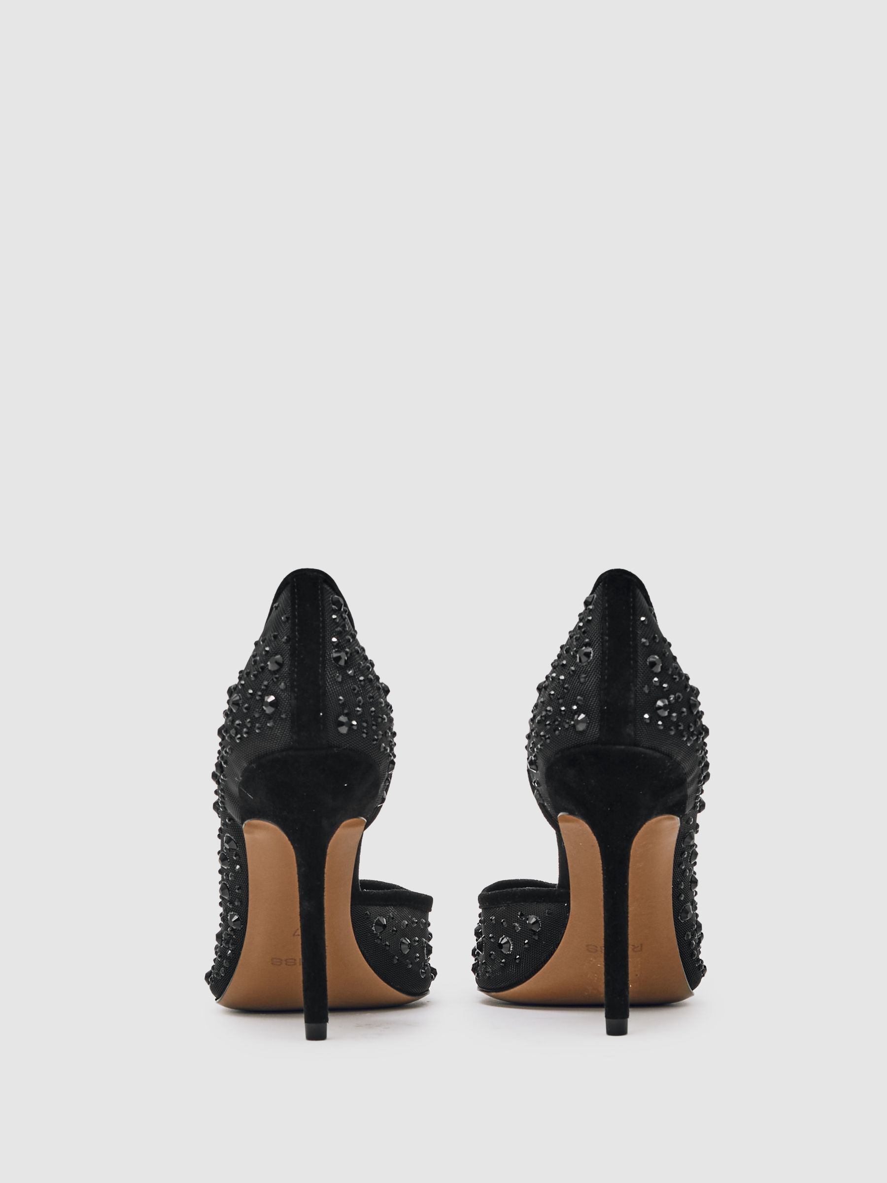 Crystal Embellished Mesh Court Shoes in Black