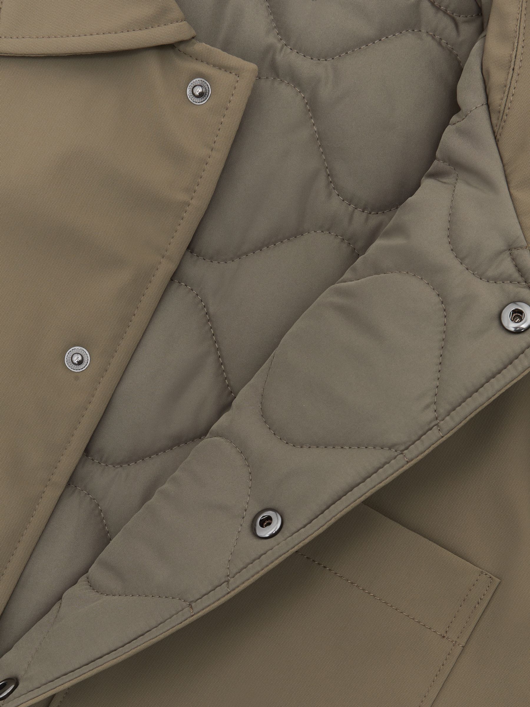 Lightly-Padded Patch-Pocket Overshirt in Olive Green