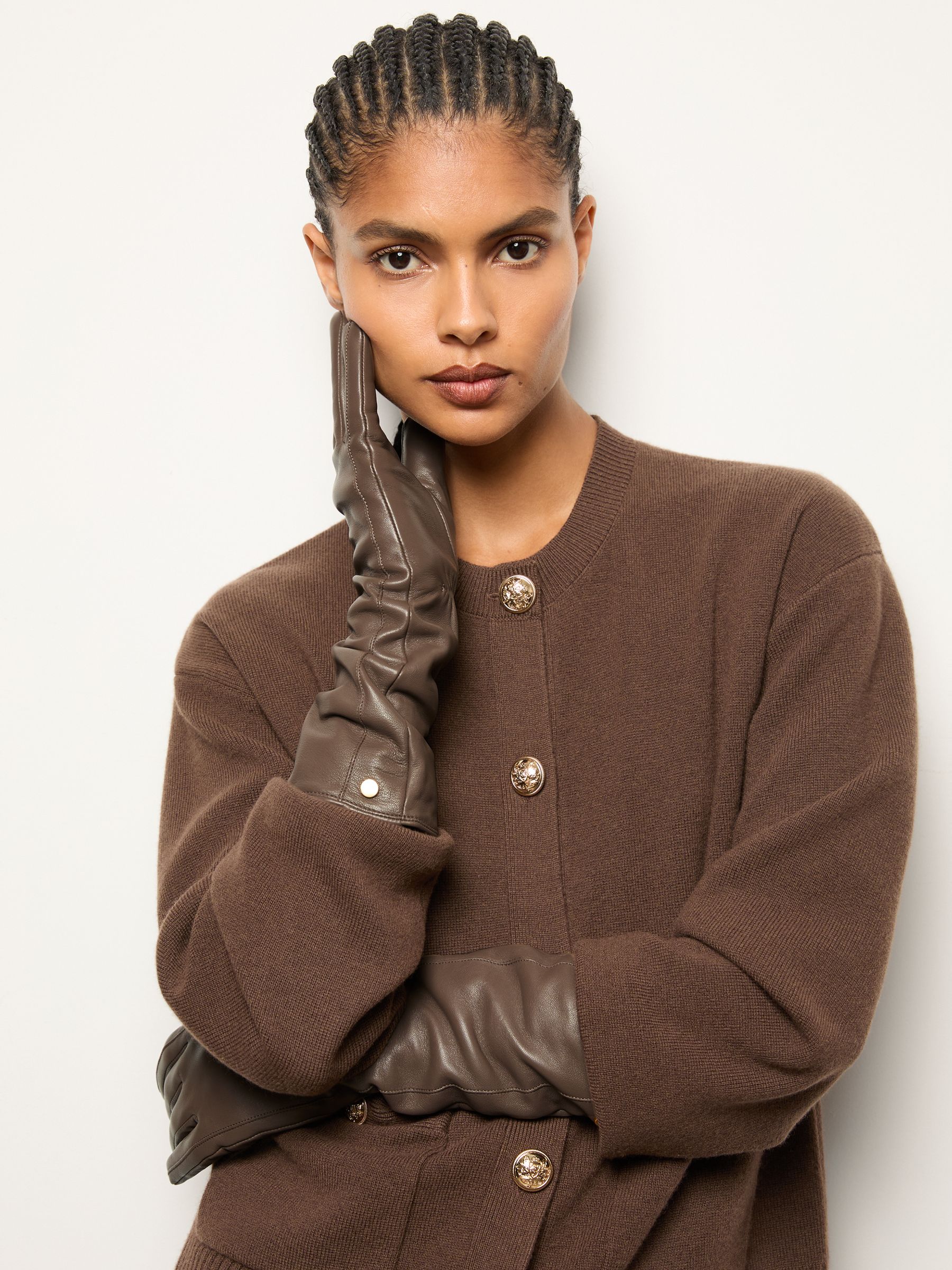 Long Leather Gloves in Taupe