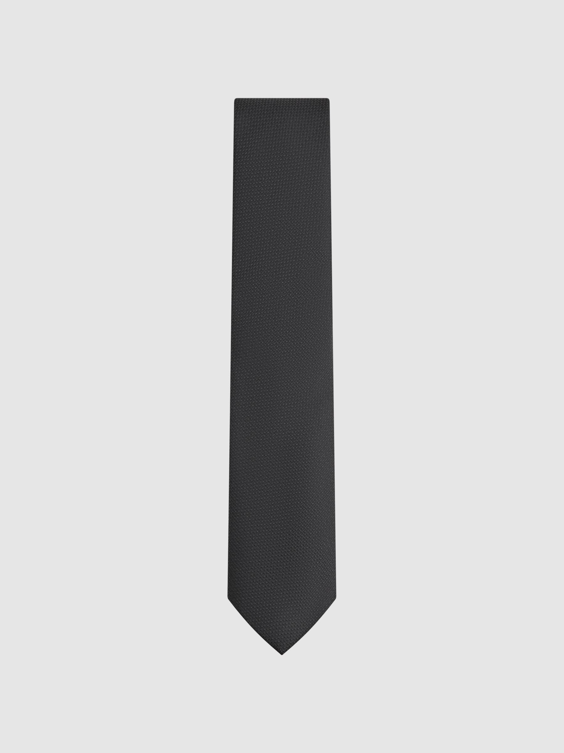 Textured Silk Blend Tie in Black