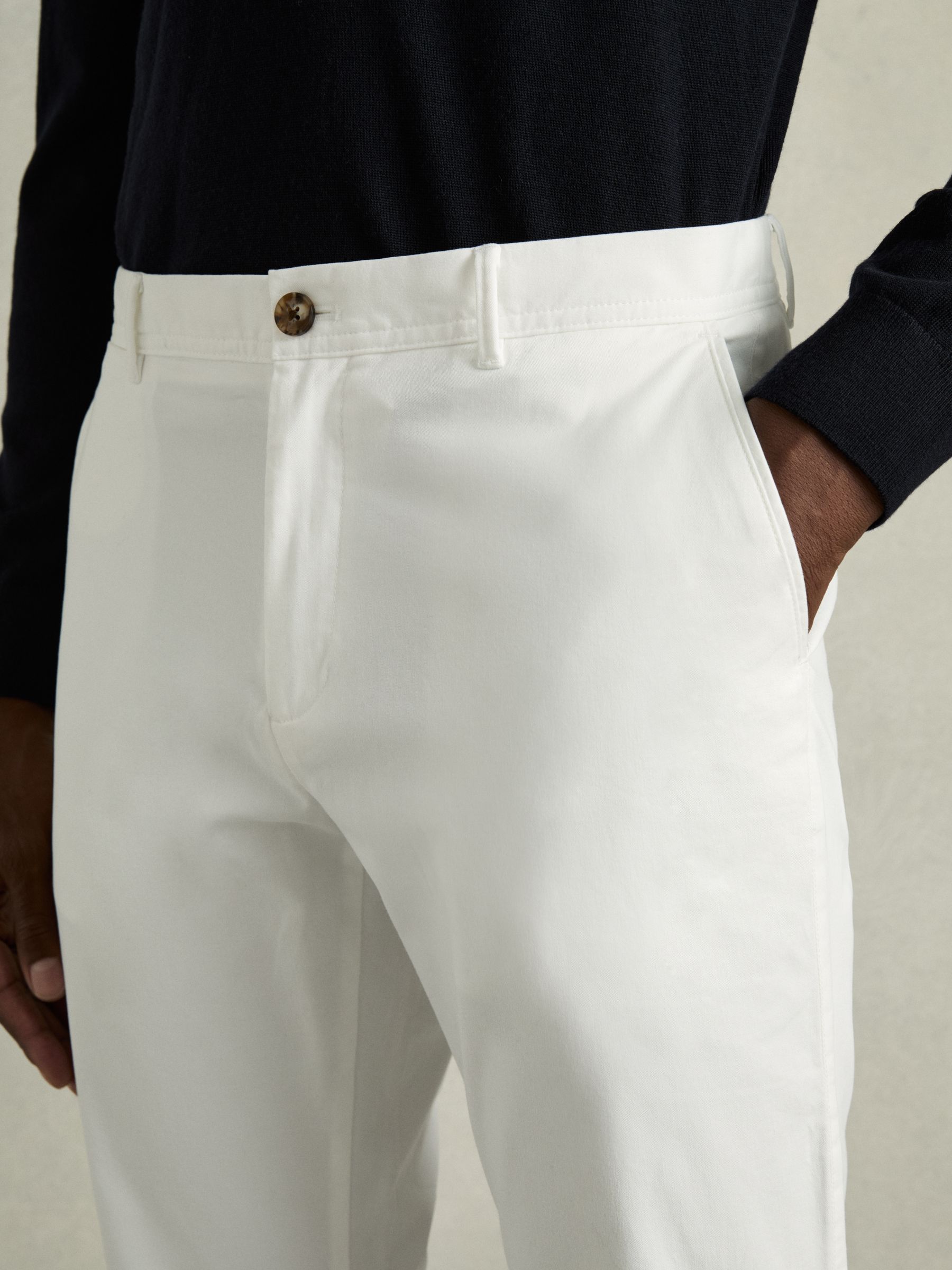 Washed Cotton Slim Fit Chino in White