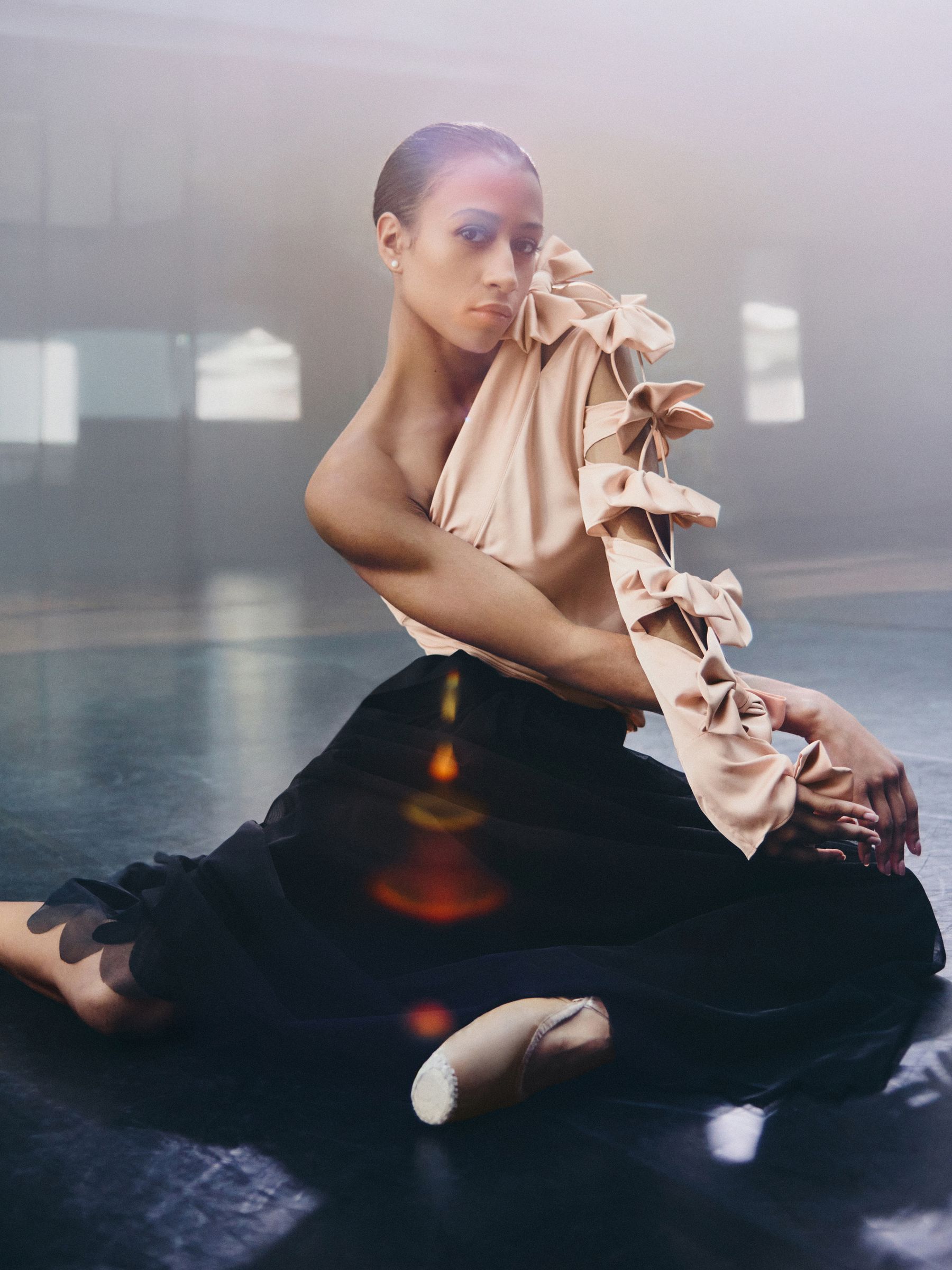 Reiss | Royal Ballet Bow-Sleeve Top in Pale Pink