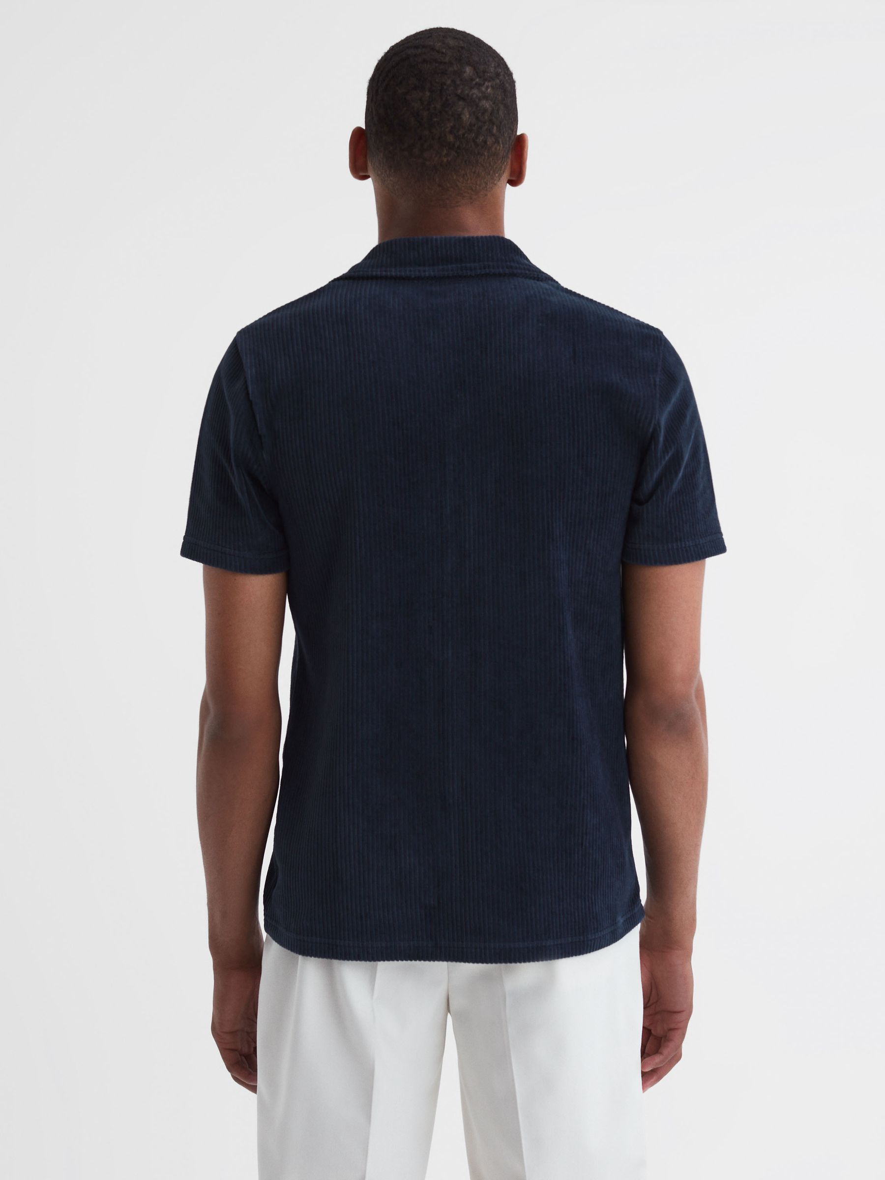 Slim Fit Cuban Collar Textured Shirt in Navy