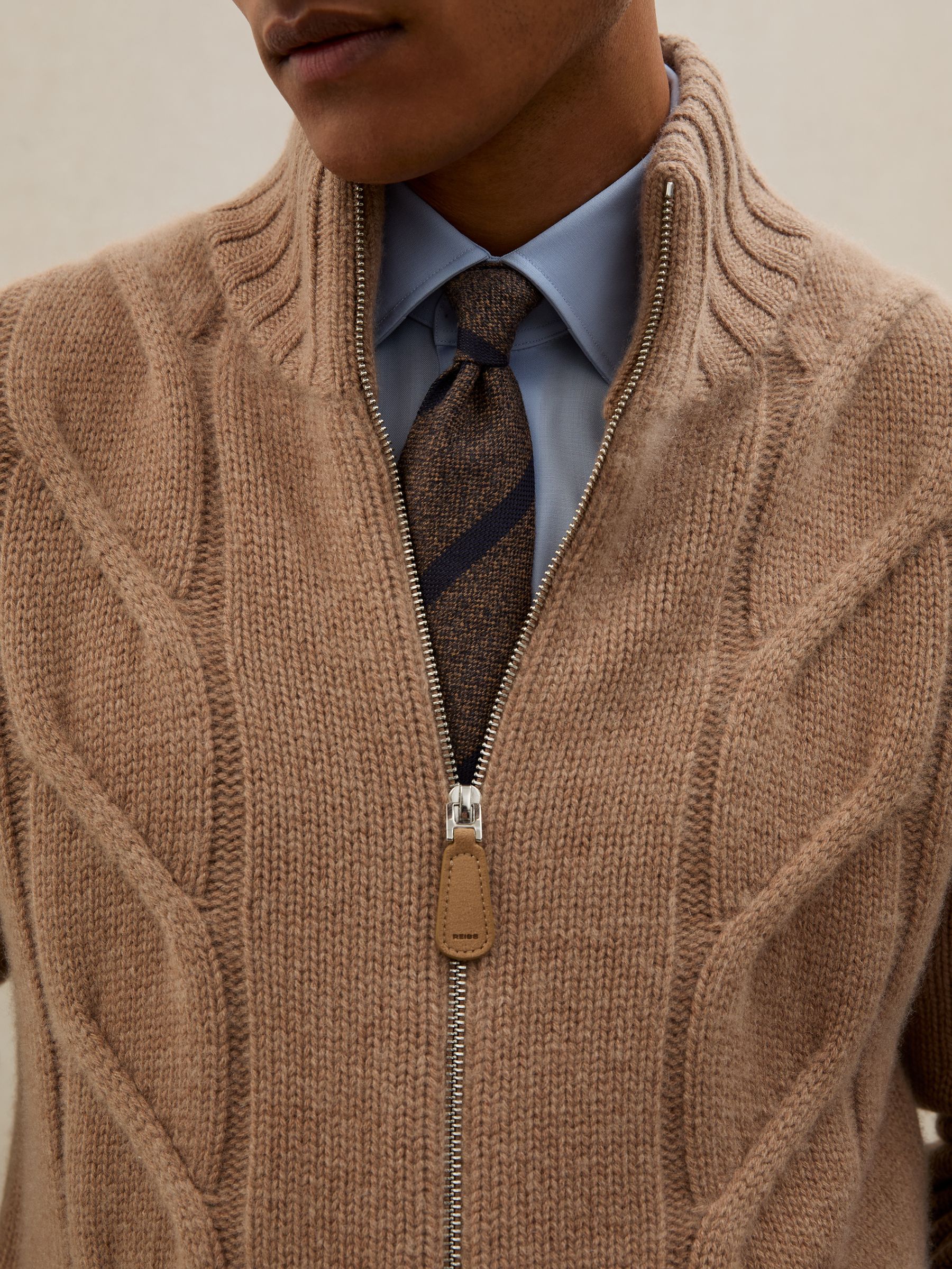 Atelier 100% Cashmere Cable Cardigan in Camel Brown