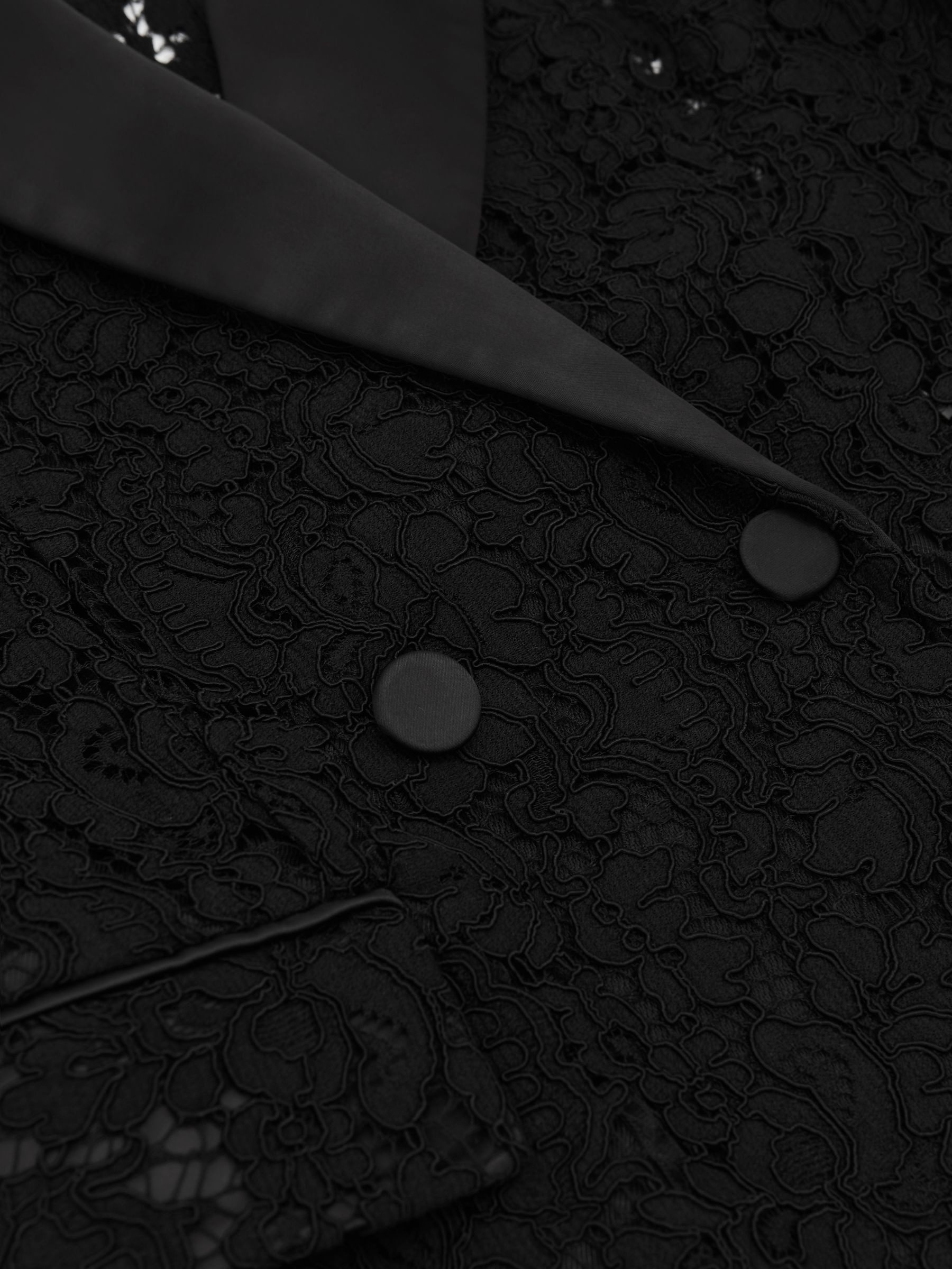 Double-Breasted Lace Tuxedo Blazer in Black