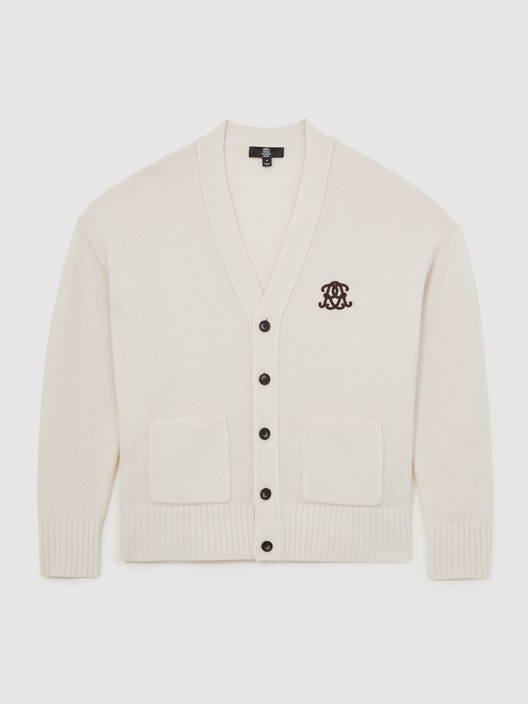 Monogram Embroidery Relaxed Cardigan Wool in Off White