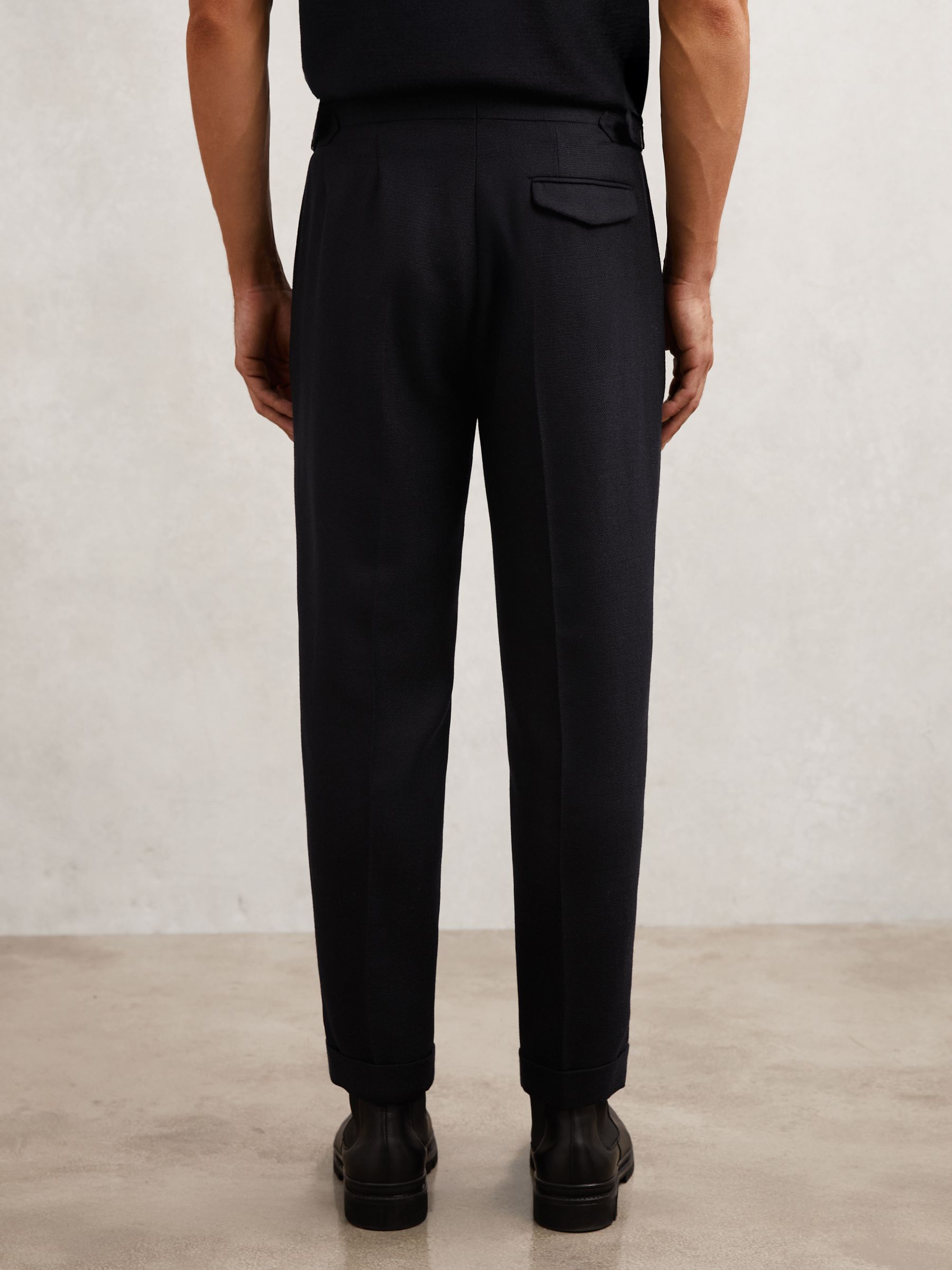 Wool-Blend Slim-Fit Cuffed Trousers in Navy