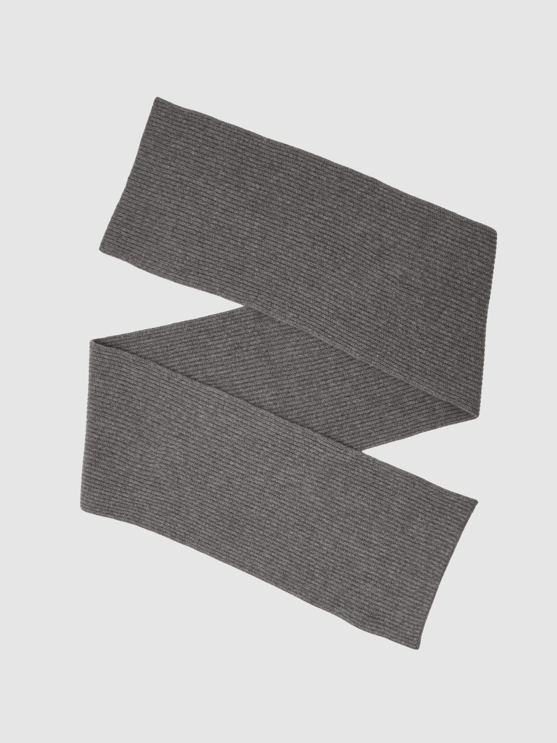 Atelier 100% Cashmere Rib-Knit Scarf in Mid Grey
