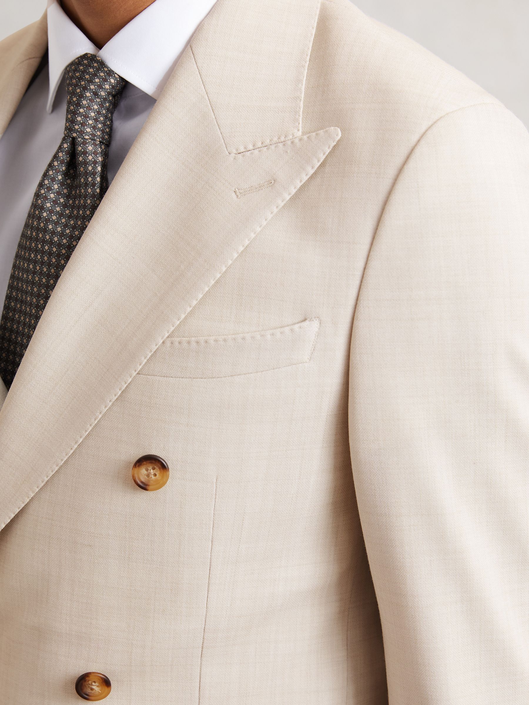 Double-Breasted Textured Suit Blazer Slim-Fit With Wool in Stone