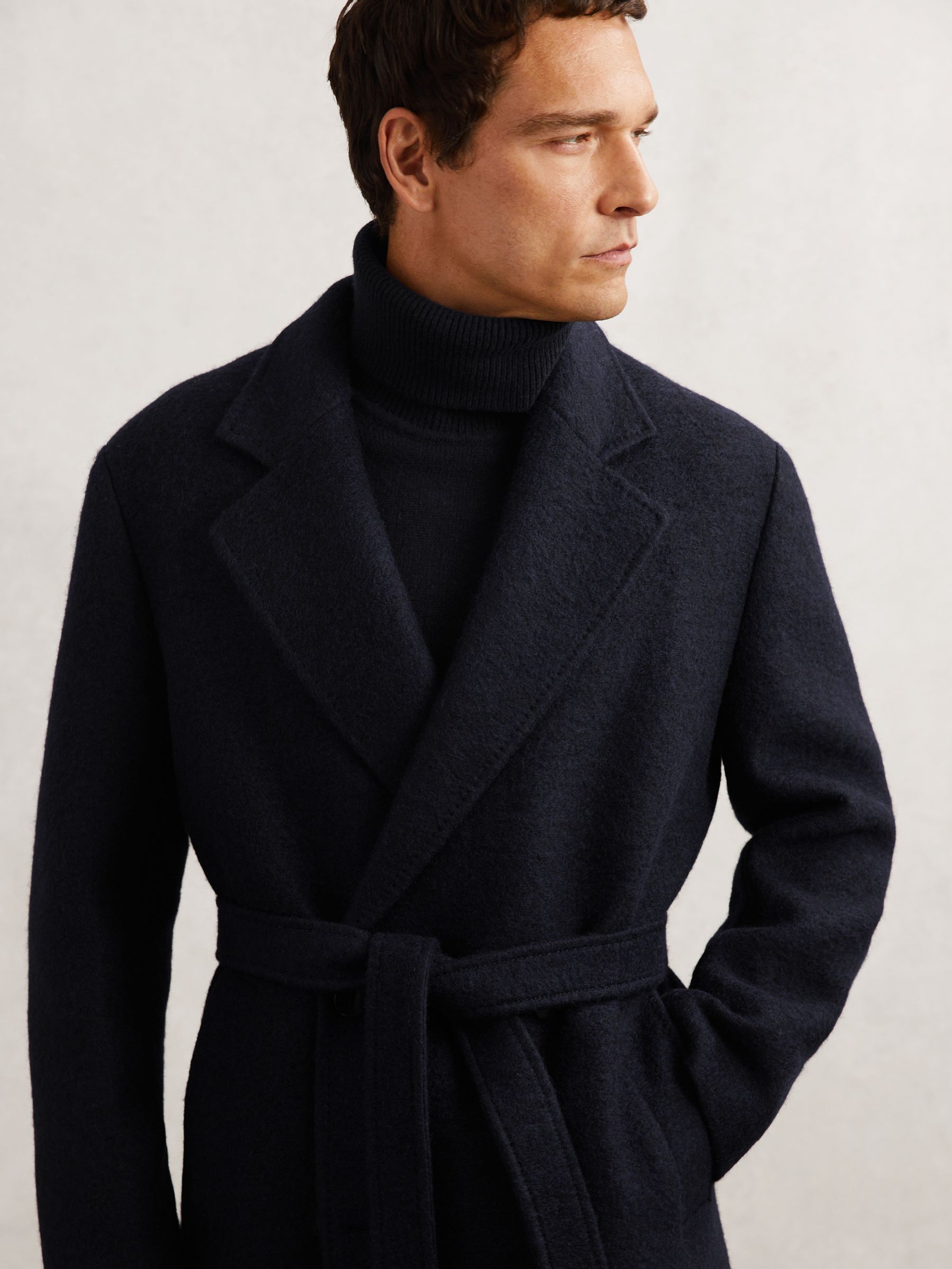 Bouclé Double-Breasted Overcoat Wool-Blend in Navy