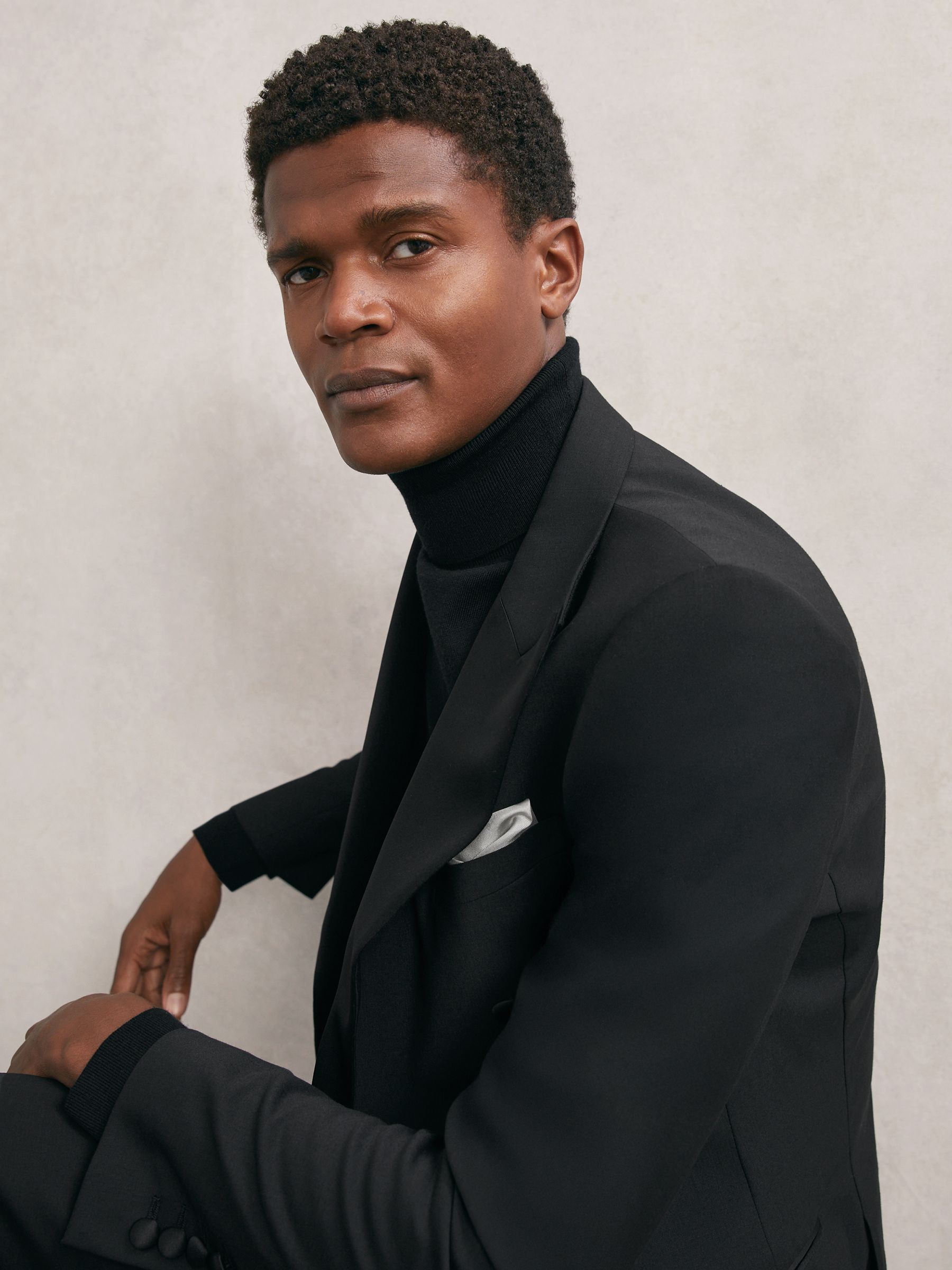 Double Breasted Tuxedo Slim Fit Jacket in Black