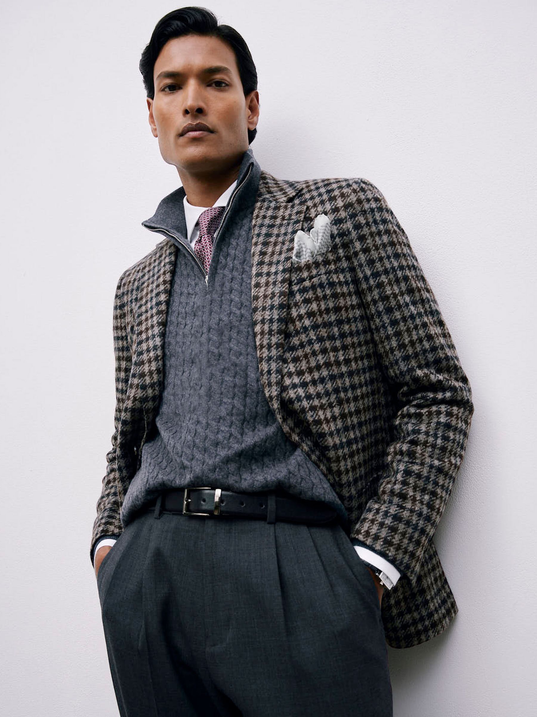 Atelier 100% Cashmere Cable Zip Jumper in Denim Blue