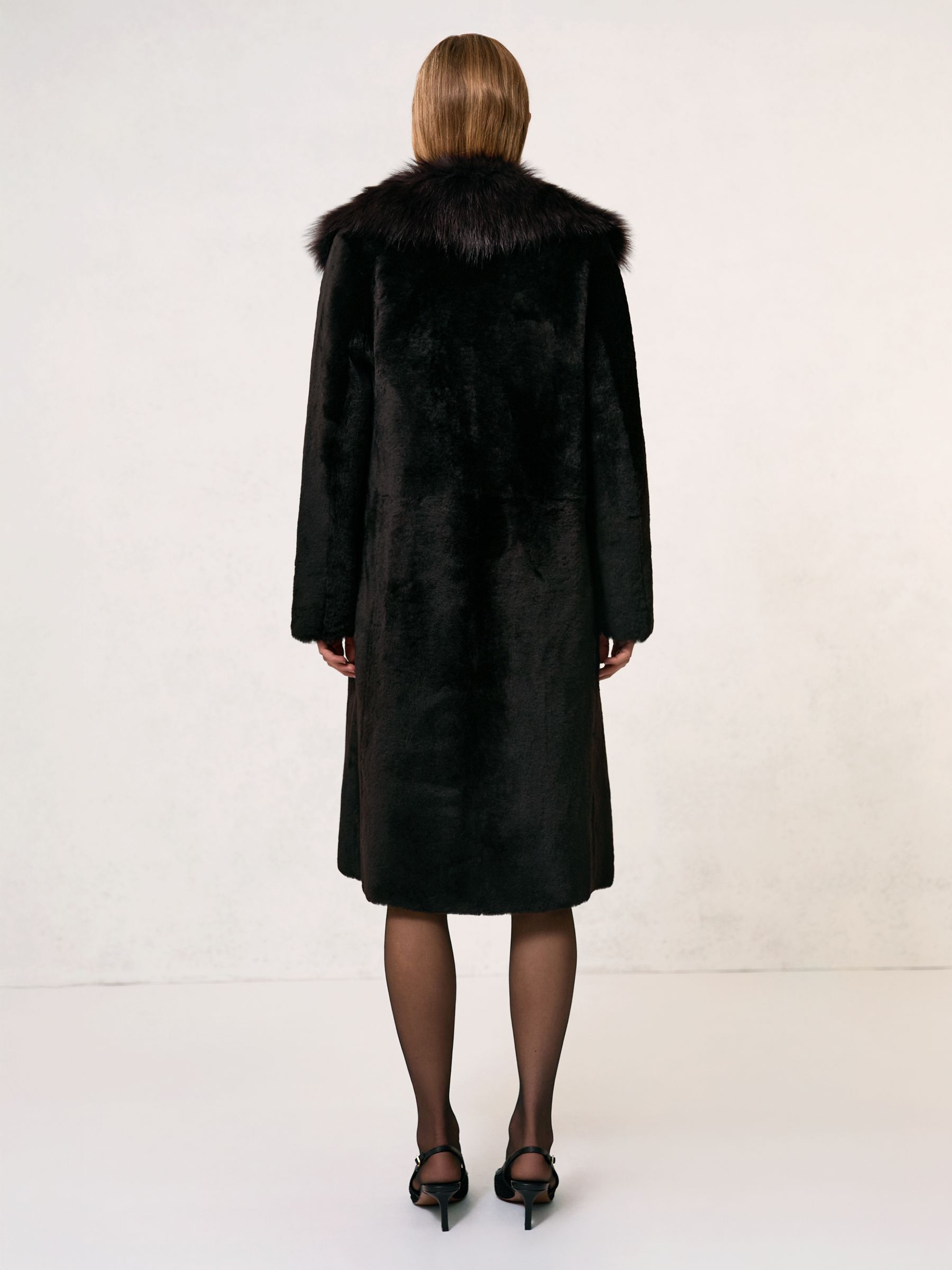 Shearling And Leather Coat in Chocolate Brown