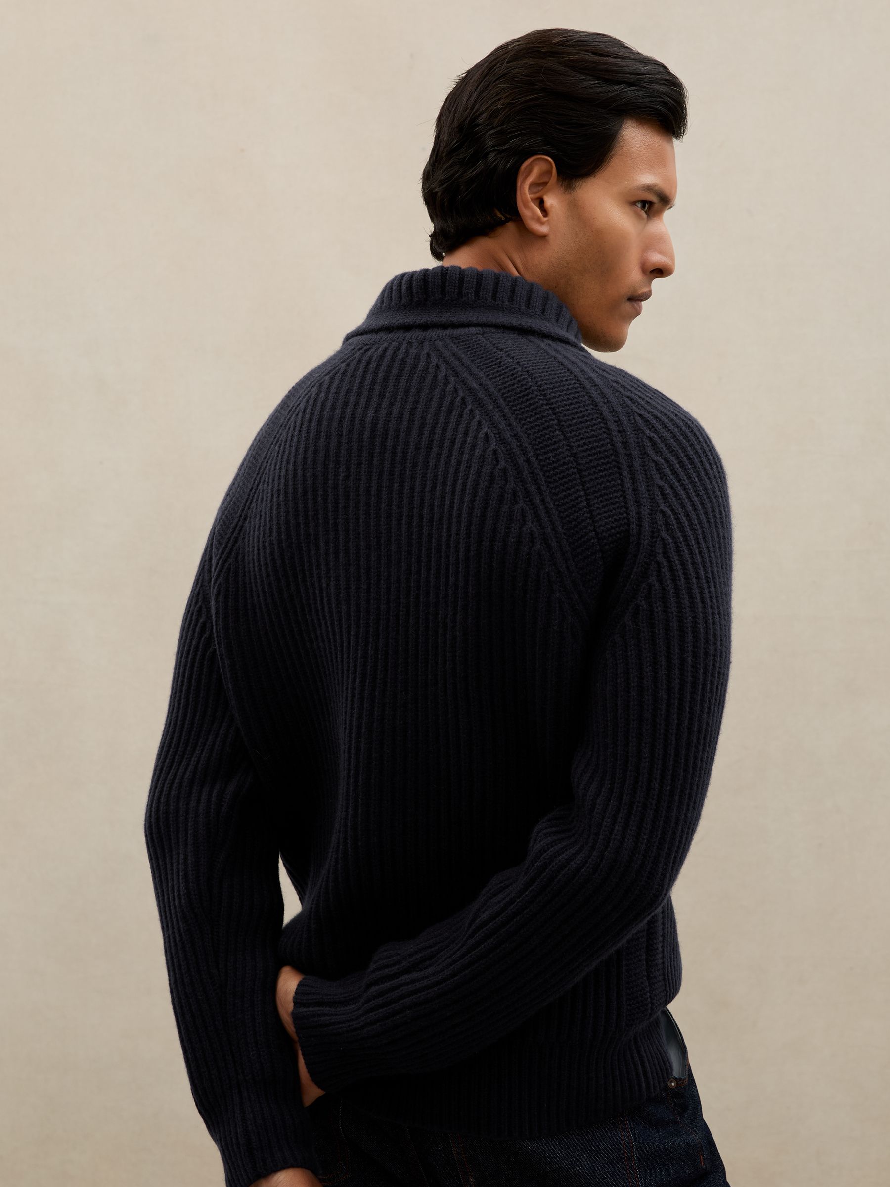 Atelier 100% Cashmere Half-Zip Jumper in Navy