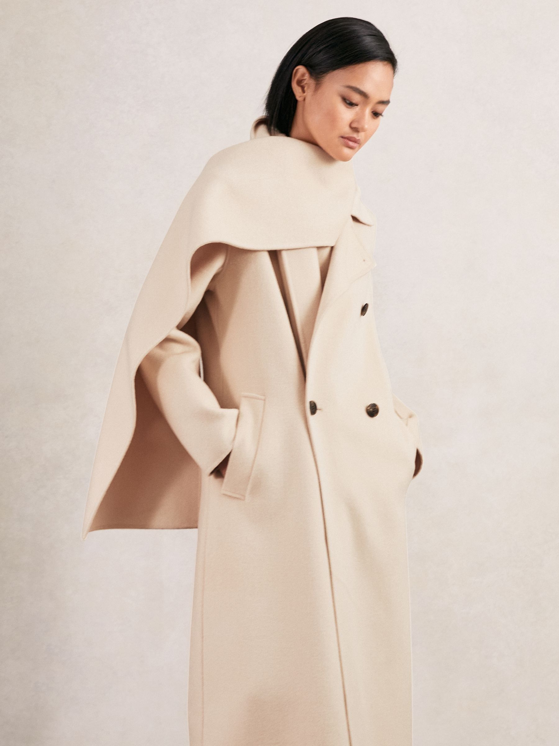 Petite Wool-Blend Scarf Blindseam Coat in Cream