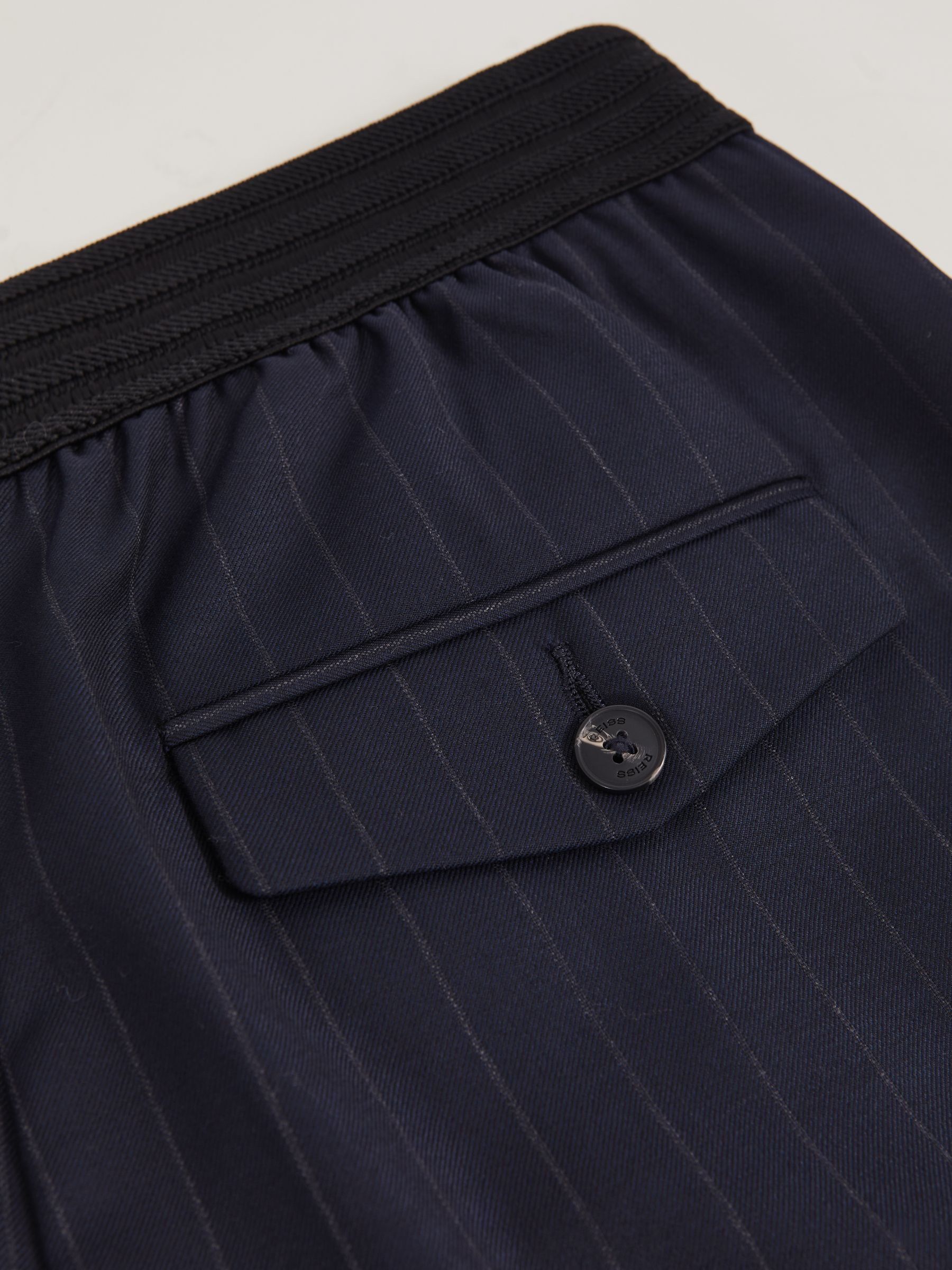 Petite Wool-Blend Pinstripe Wide-Leg Trousers in Navy