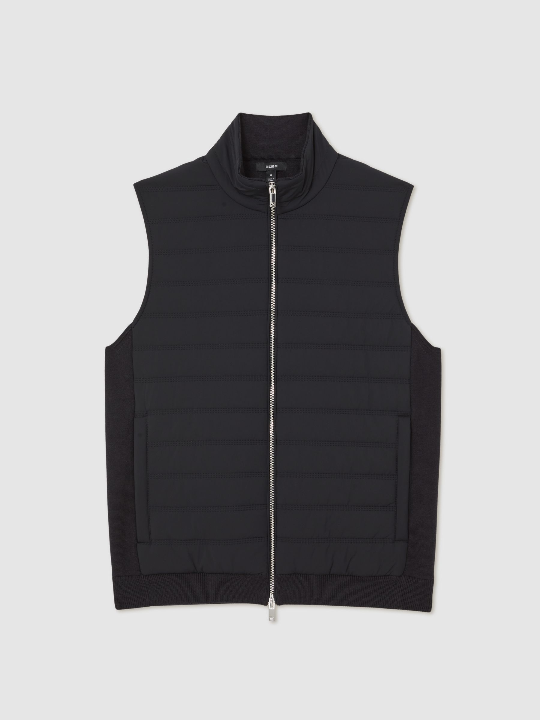 Funnel-Neck Quilted Knit Gilet in Navy