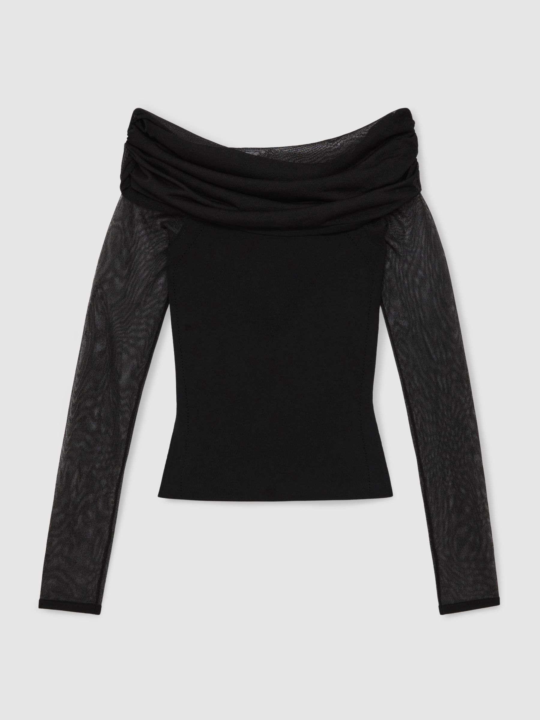 Sheer Mesh Bardot Top in Black