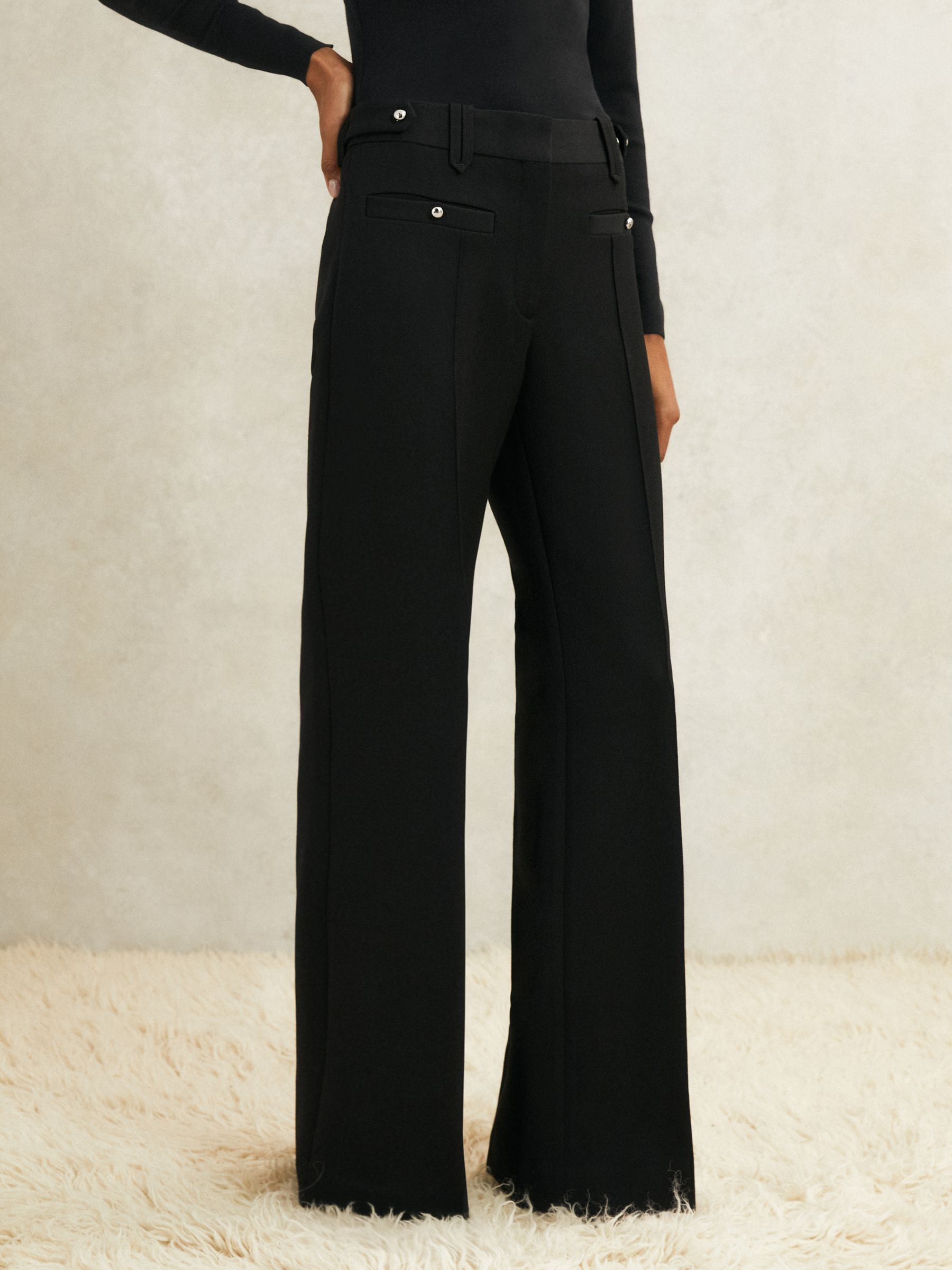 Atelier Wool Stud Flared Trousers in Black