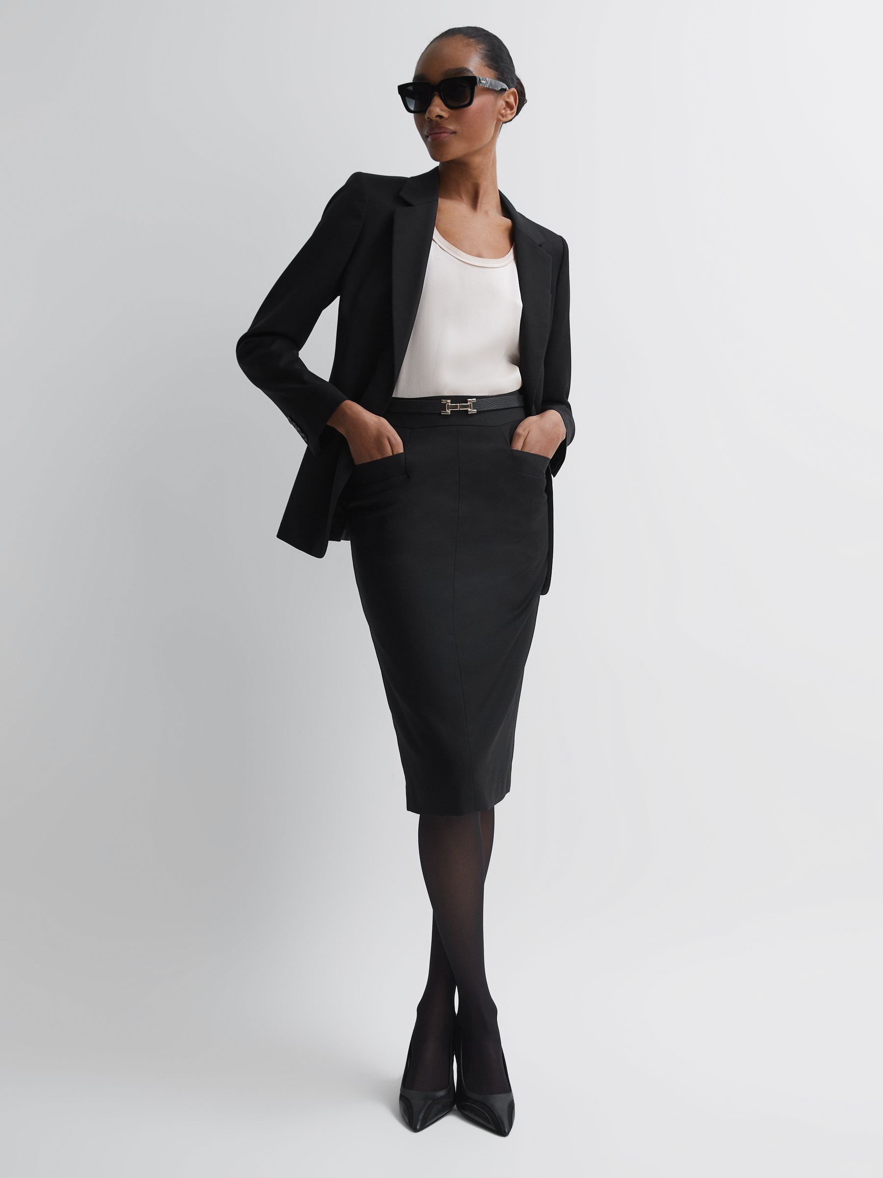 Petite Tailored Pencil Skirt in Black