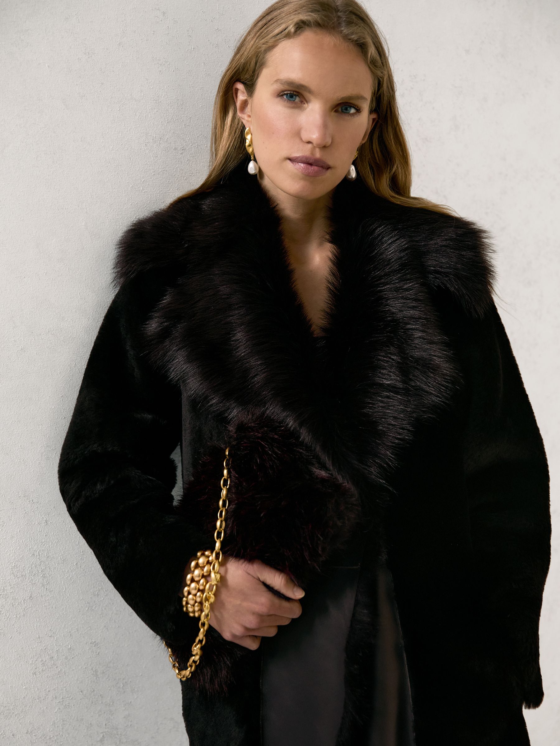 Shearling And Leather Coat in Chocolate Brown