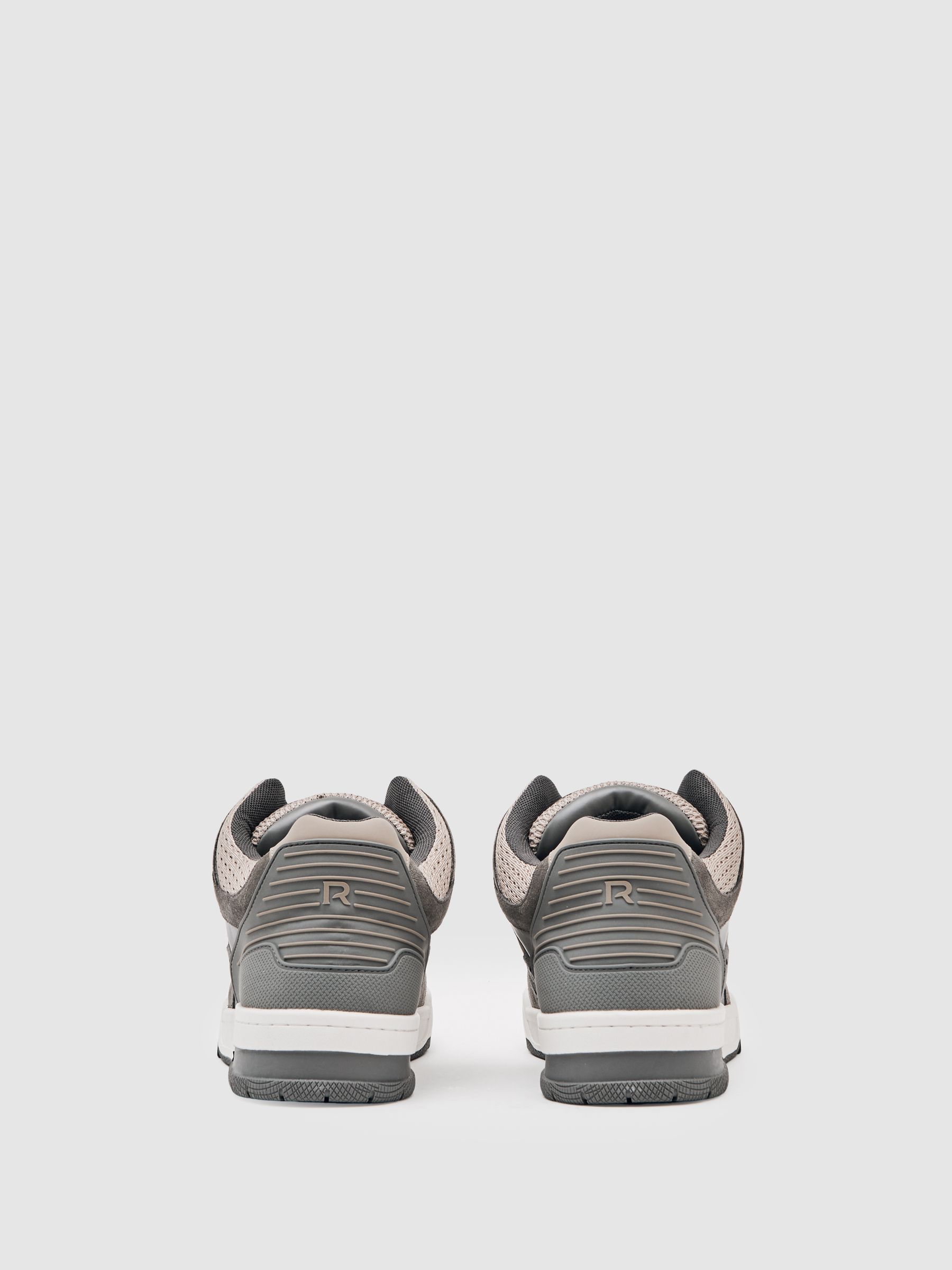 Bonded-Leather Mid-Top Skater Trainers in Charcoal Grey/Dark Beige