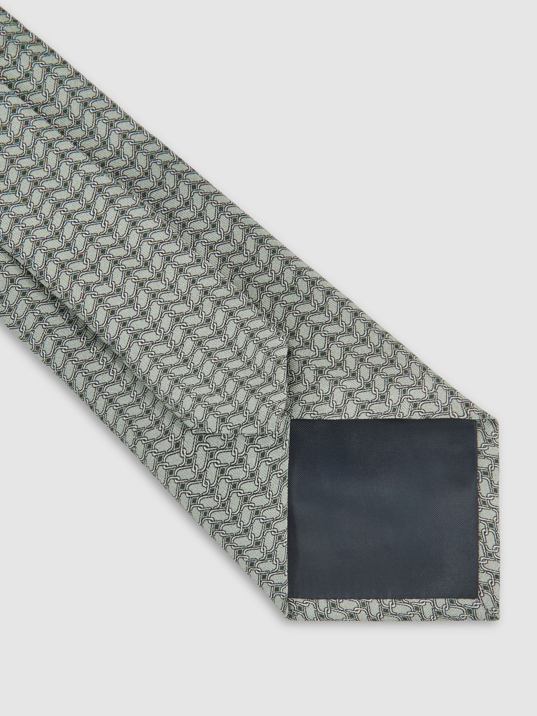 Silk Geometric-Chain Print Tie in Sage